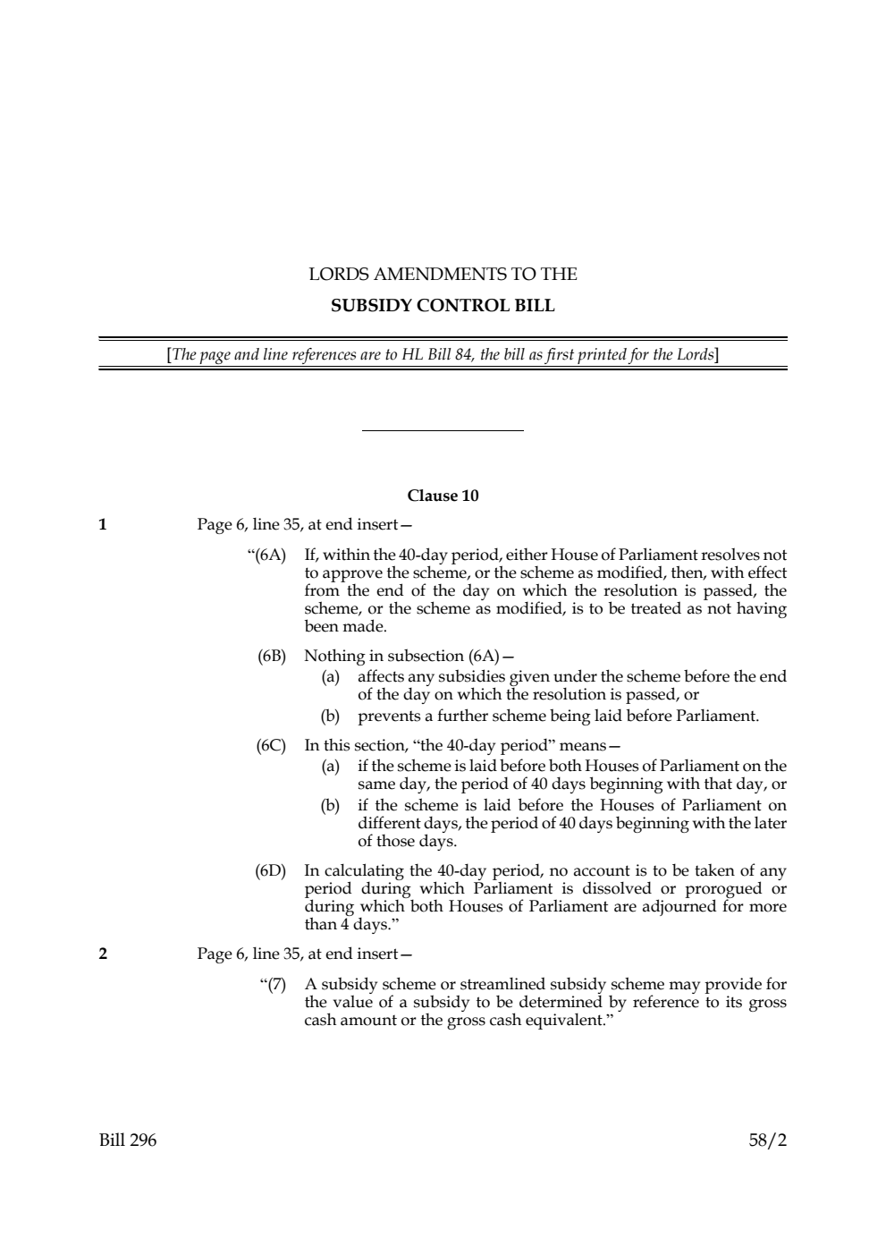 Lords Amendments to the Subsidy Control Bill