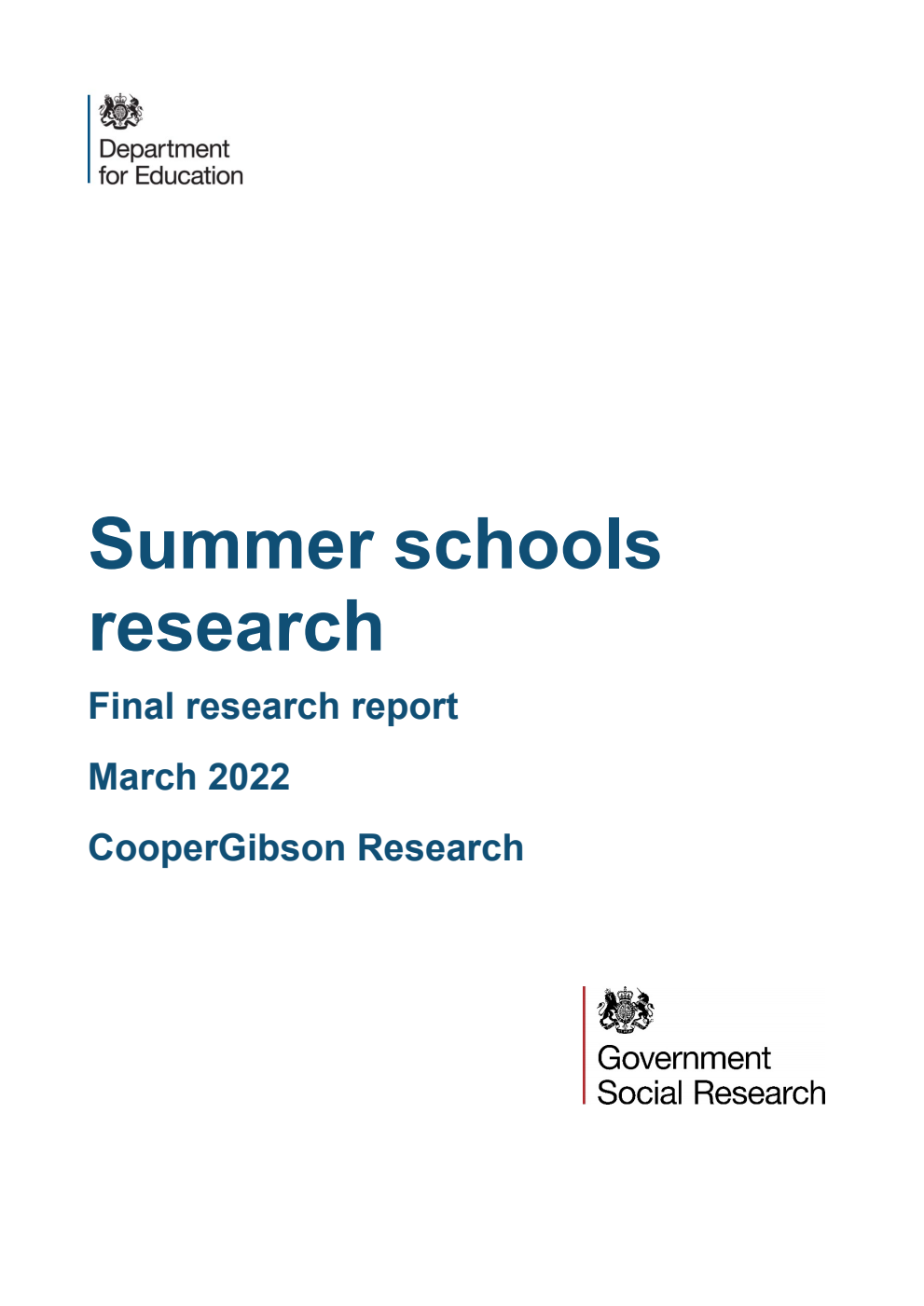 DFE-RR1198 Summer schools research. Final research report. March 2022