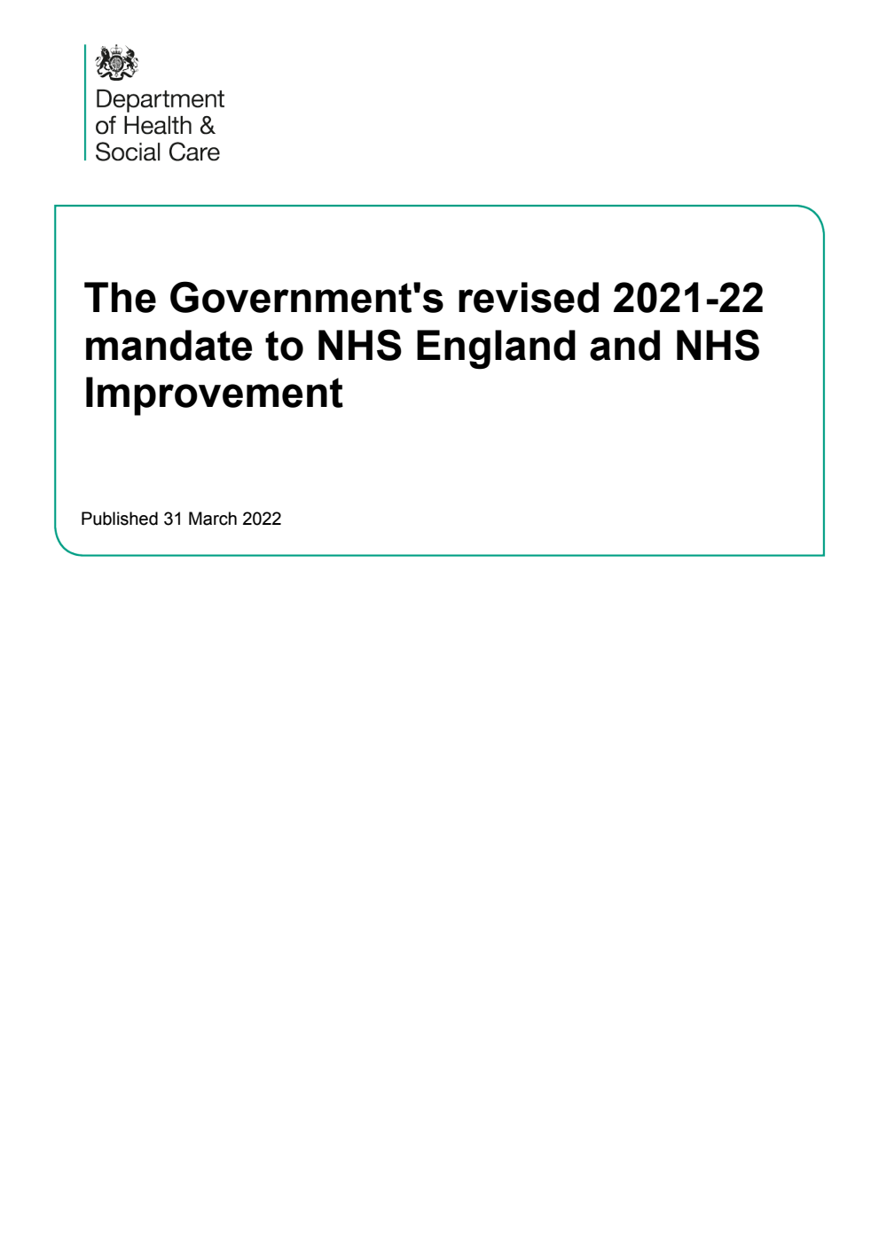 The Government's revised 2021-22 mandate to NHS England and NHS Improvement