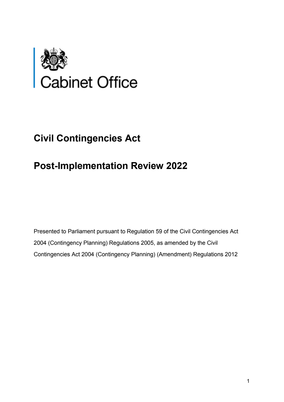 Civil Contingencies Act. Post-Implementation Review 2022