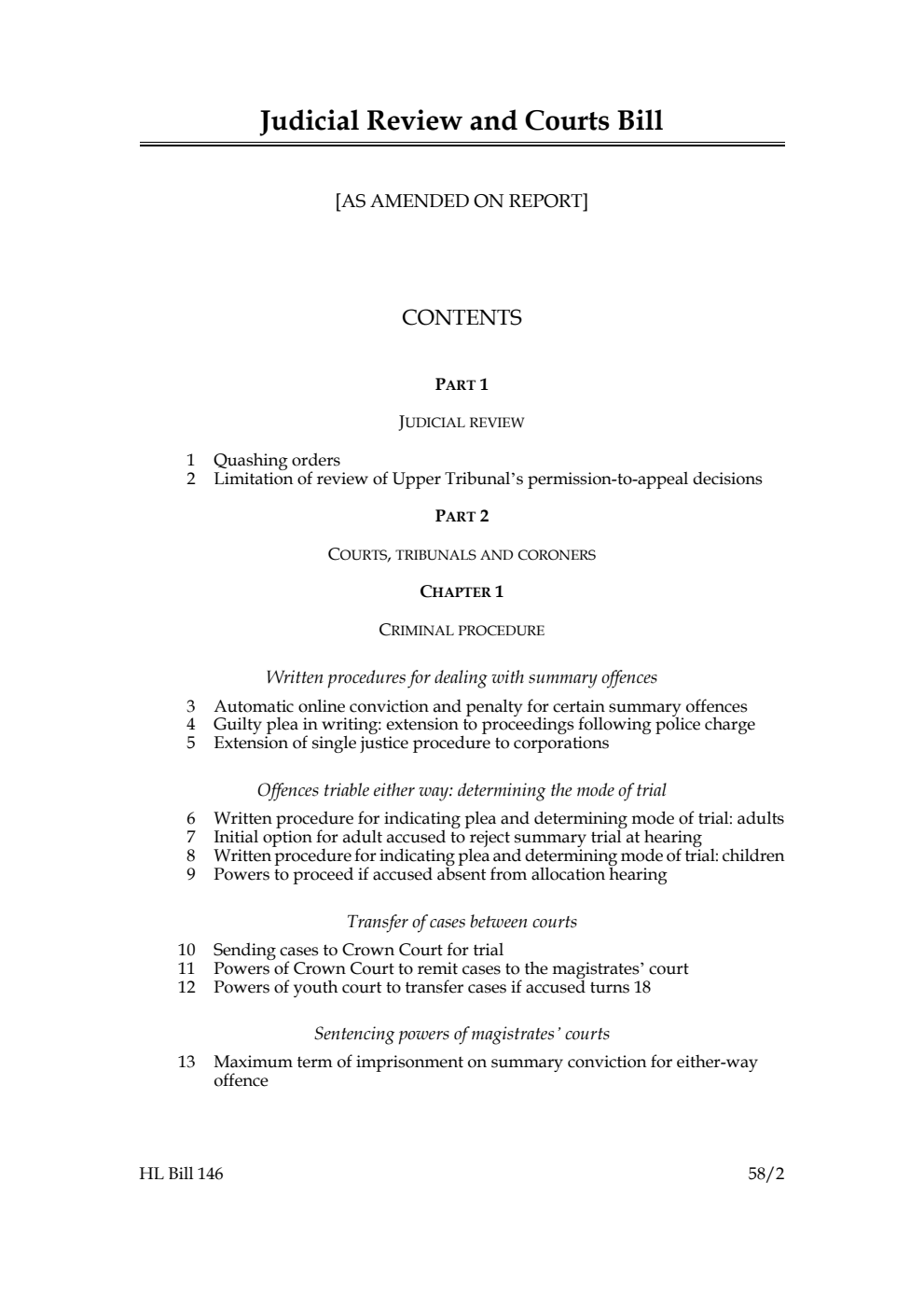 Judicial Review and Courts Bill [as amended on Report]