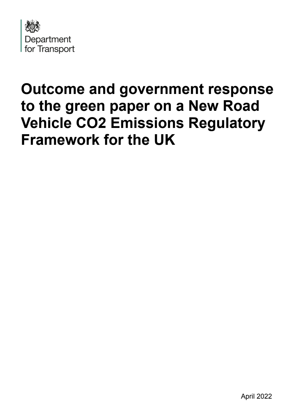 Outcome and government response to the green paper on a New Road Vehicle CO2 Emissions Regulatory Framework for the UK