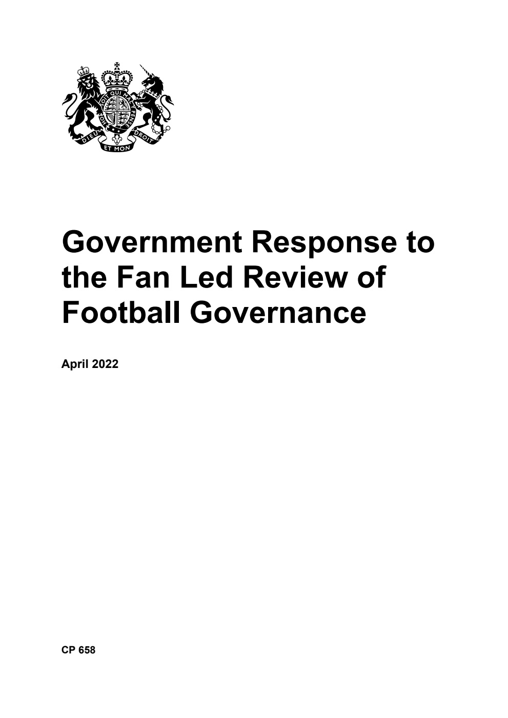 Government Response to the Fan Led Review of Football Governance