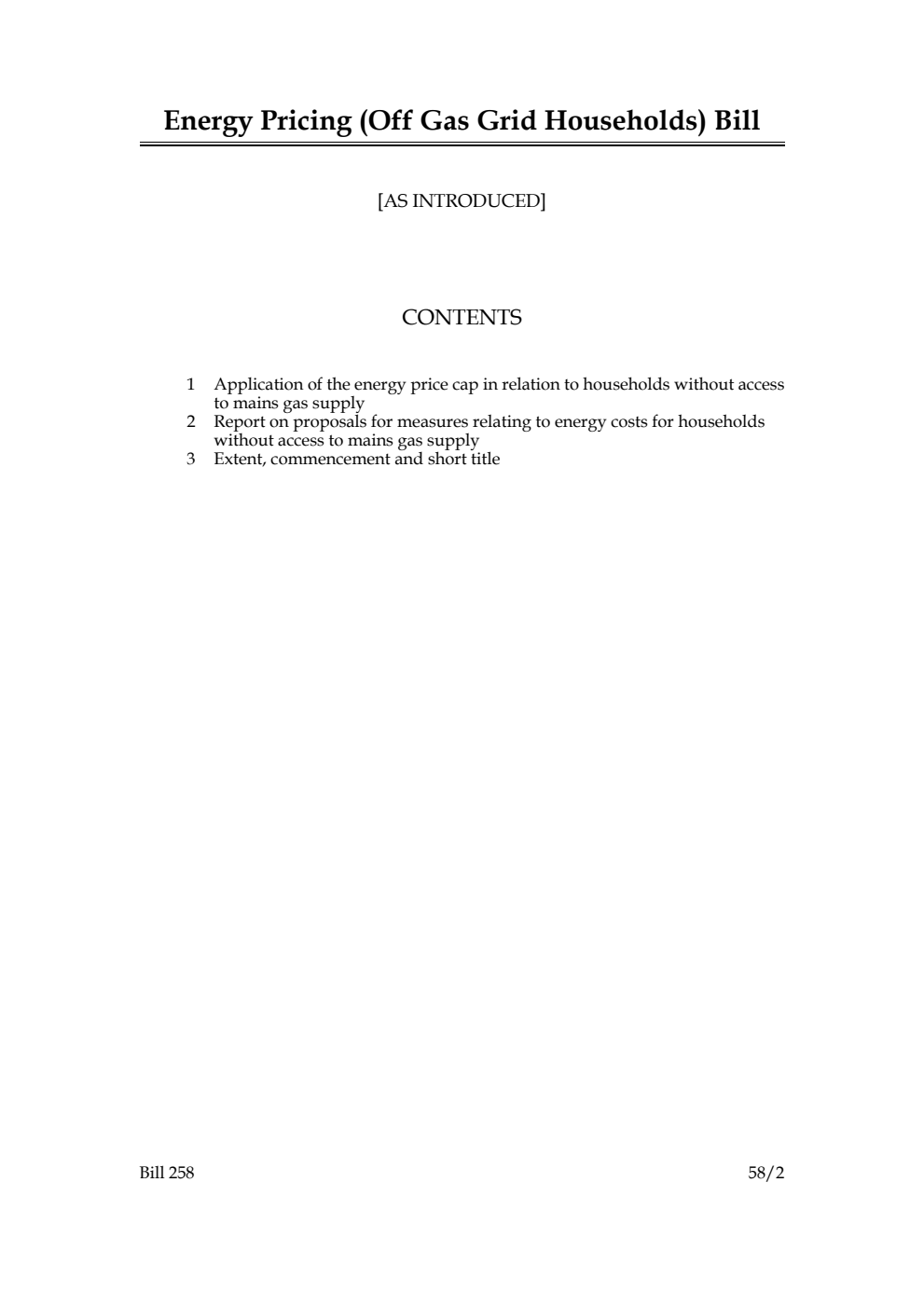 Energy Pricing (Off Gas Grid Households) Bill