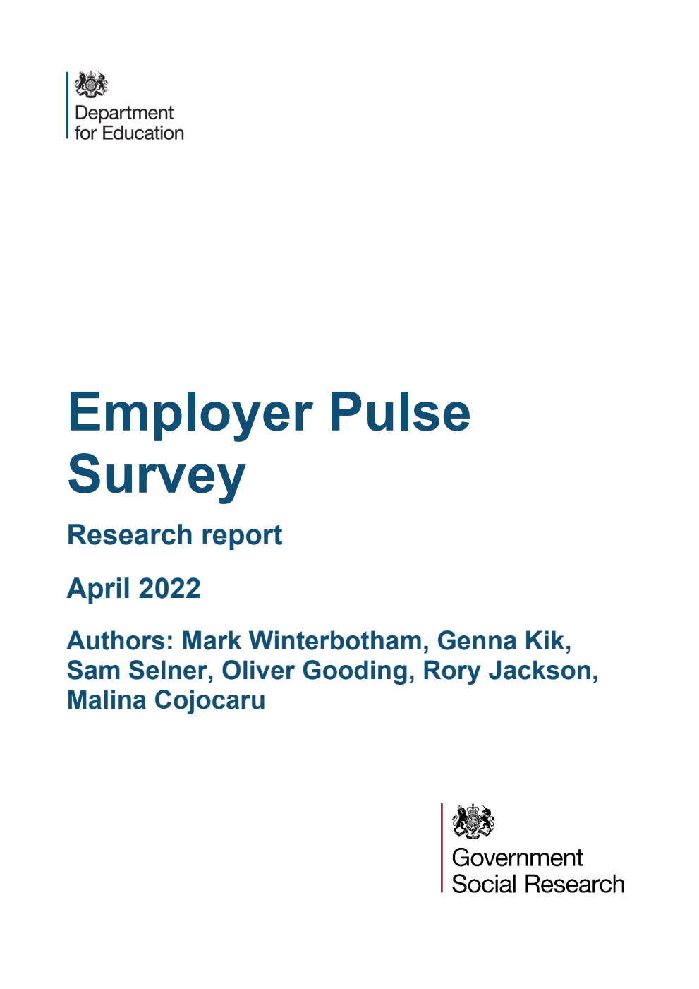 DFE-RR1206 Employer Pulse Survey. Research report. April 2022