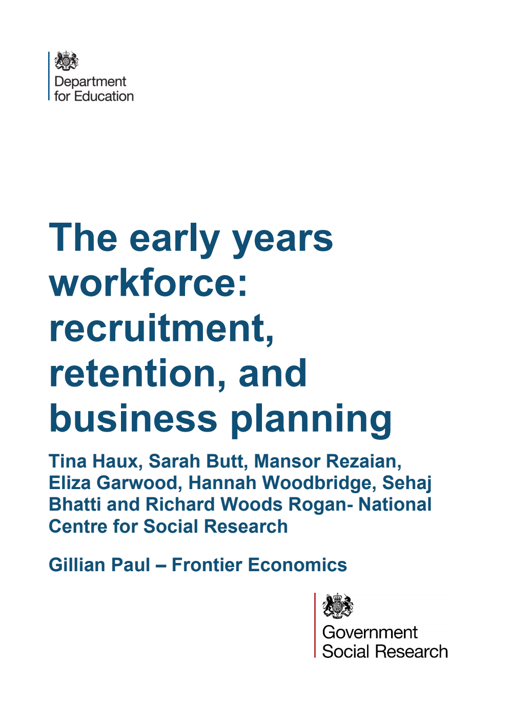 DFE-RR1205 The early years workforce: recruitment, retention, and business planning
