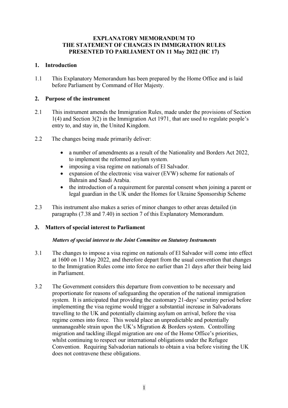 Explanatory Memorandum to the Statement of Changes in Immigration Rules
