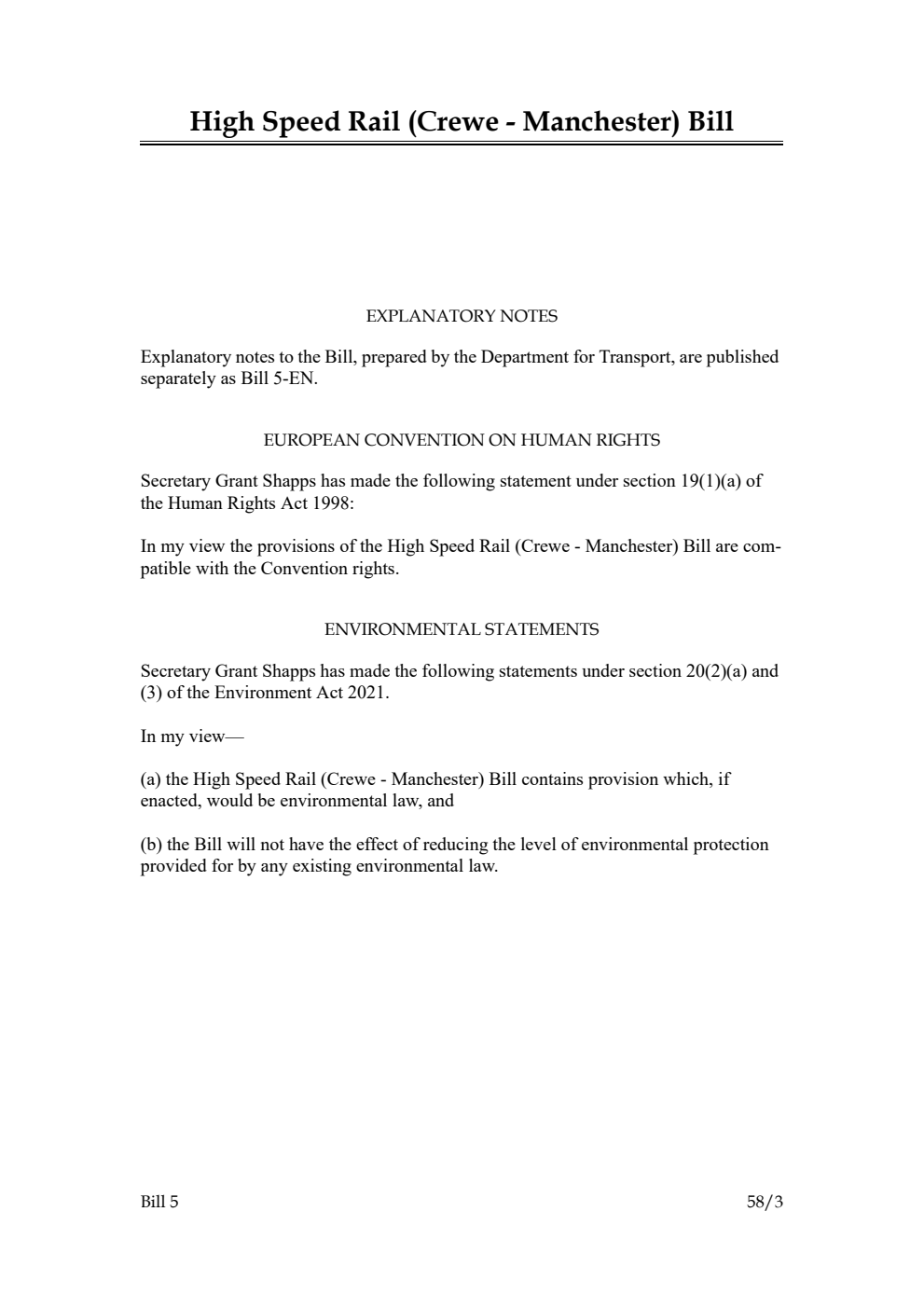 High Speed Rail (Crewe - Manchester) Bill