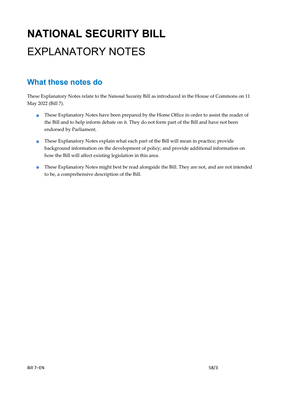 National Security Bill Explanatory Notes