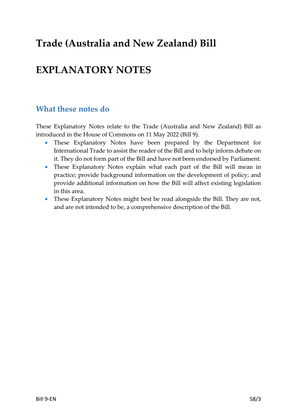 Trade (Australia and New Zealand) Bill Explanatory Notes
