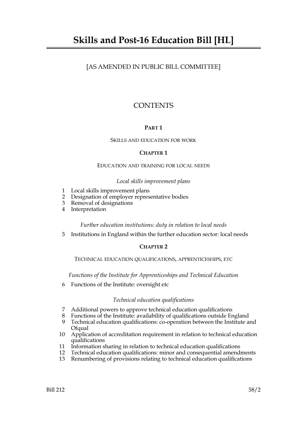 Skills and Post-16 Education Bill [as amended in Public Bill Committee]