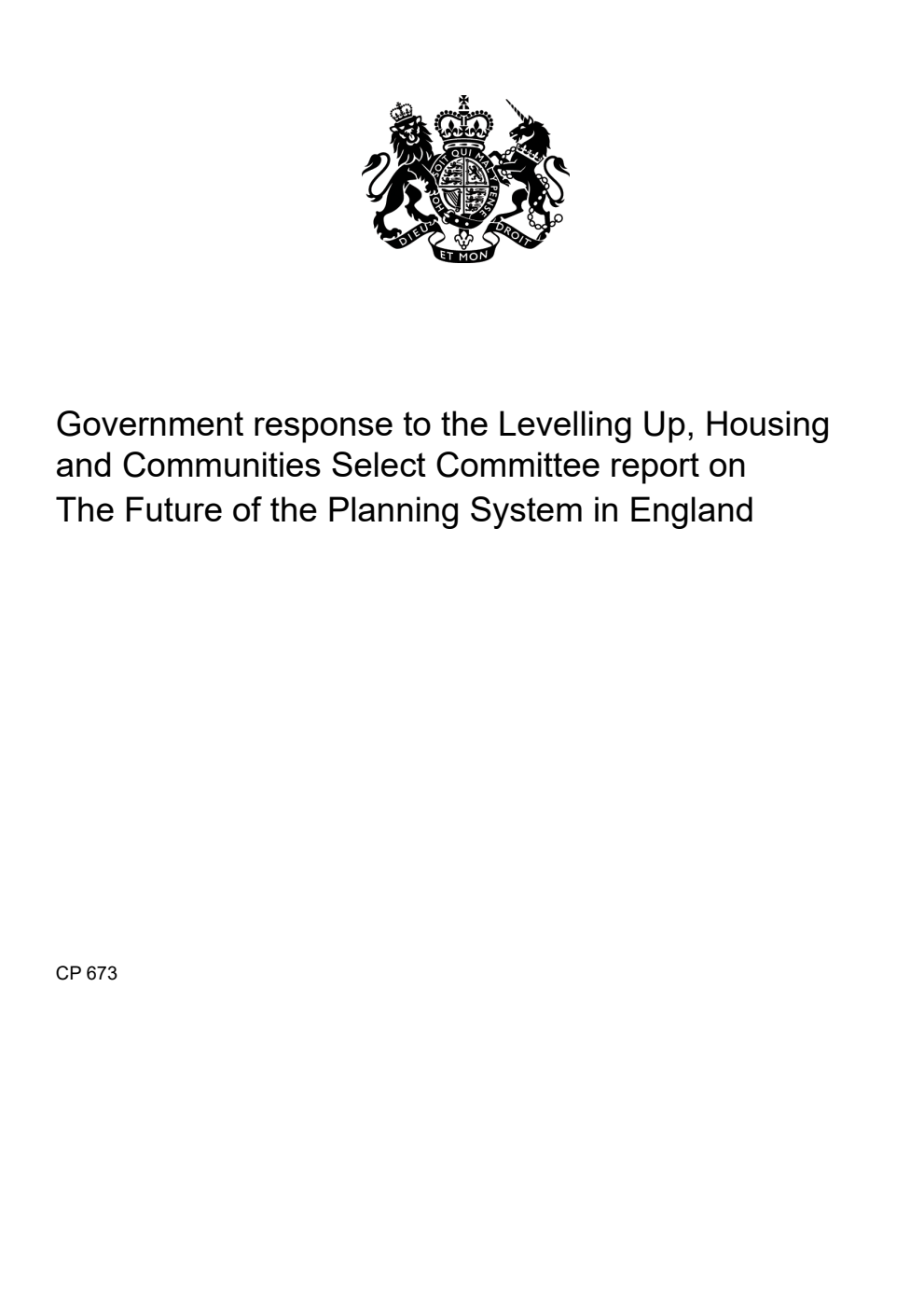 Government response to the Levelling Up, Housing and Communities Select Committee report on The Future of the Planning System in England