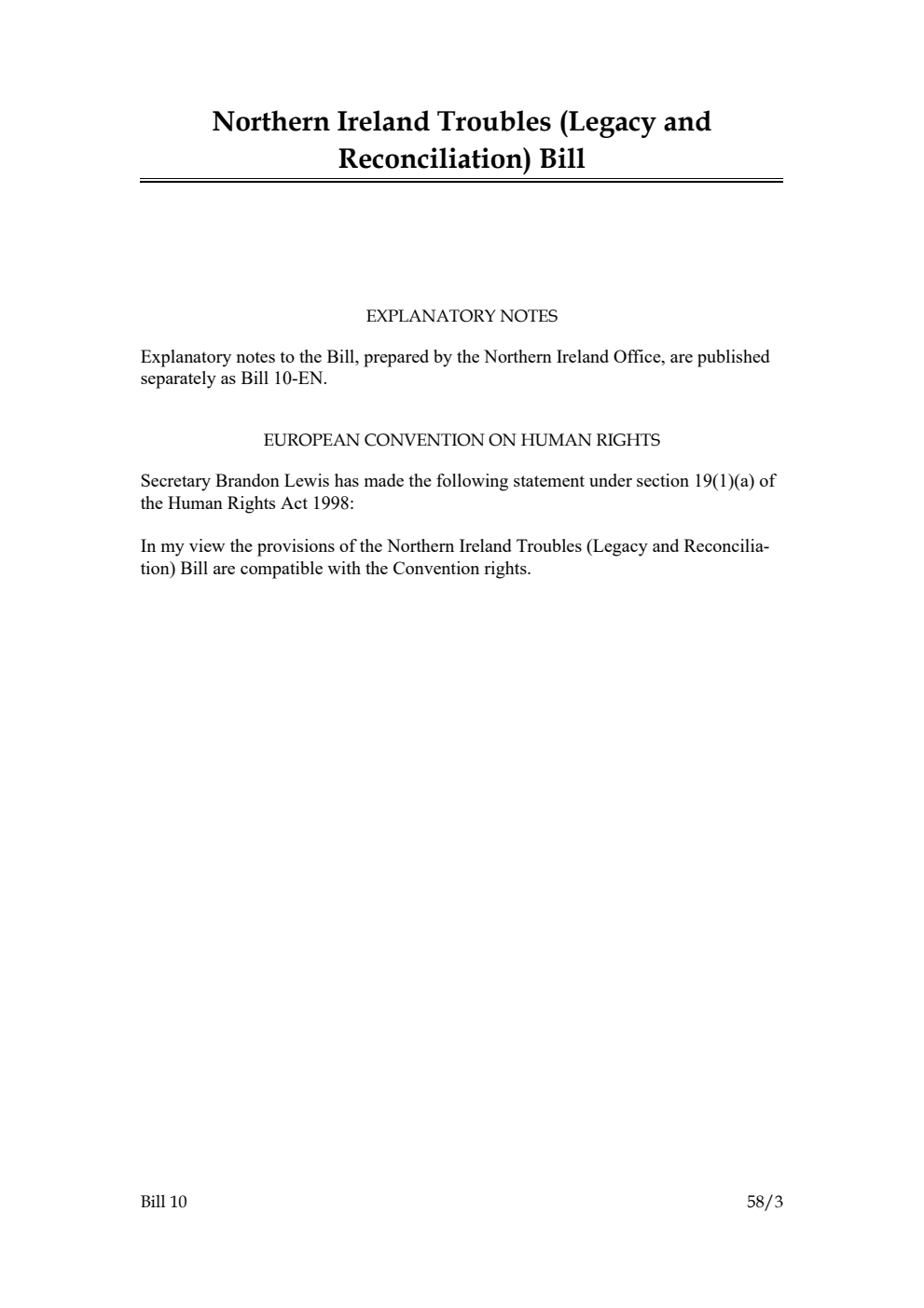 Northern Ireland Troubles (Legacy and Reconciliation) Bill