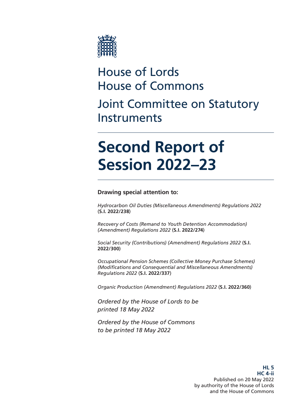 Joint Committee on Statutory Instruments 2nd Report of Session 2022-23