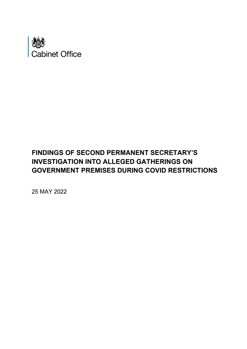 Findings of the Second Permanent Secretary's Investigation into alleged gatherings on government premises during Covid restrictions