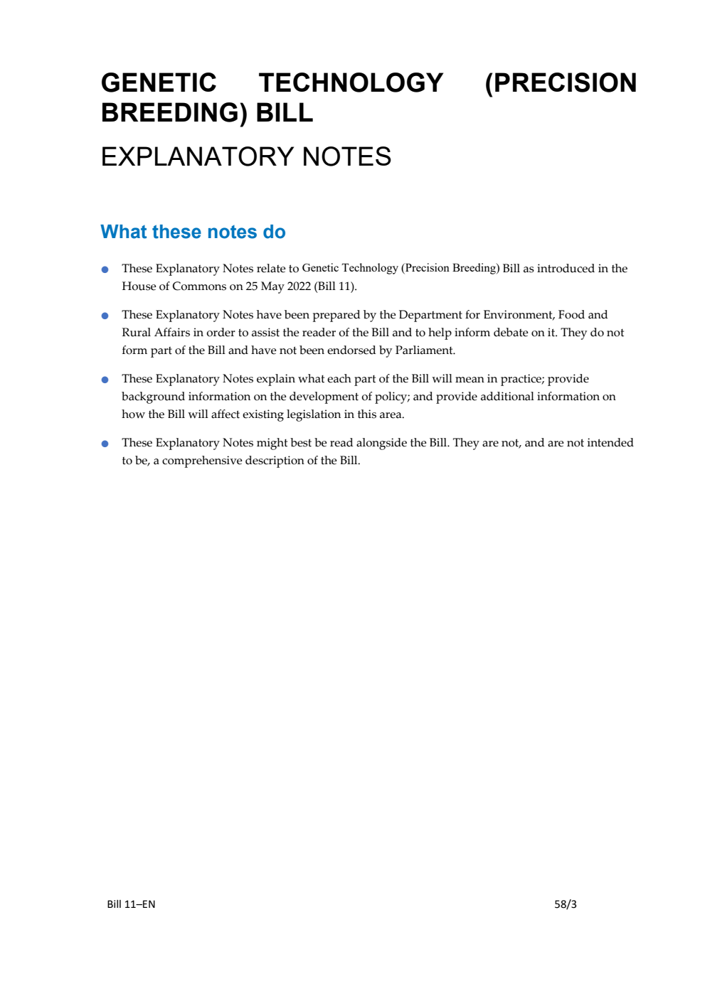 Genetic Technology (Precision Breeding) Bill Explanatory Notes