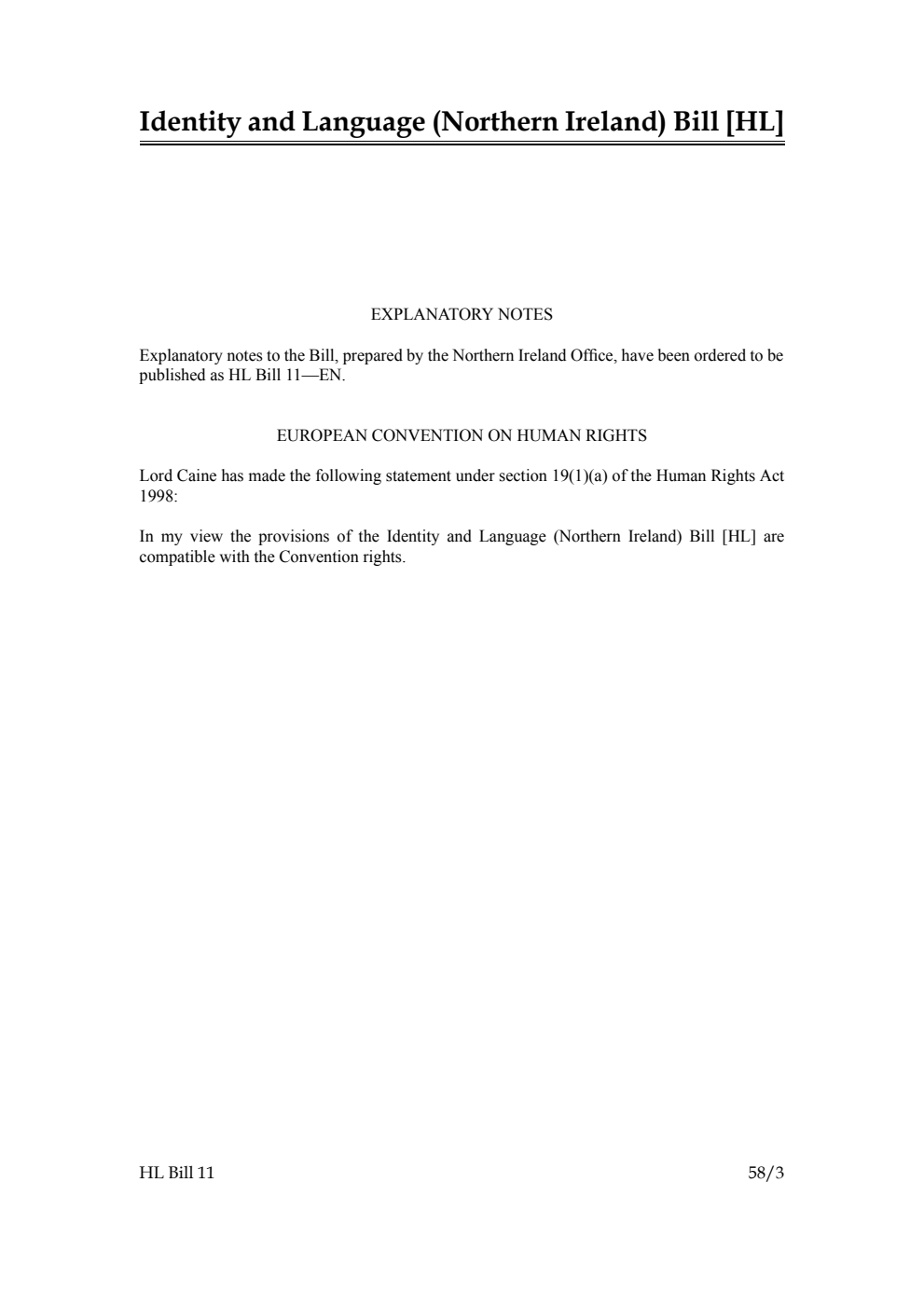 Identity and Language (Northern Ireland) Bill