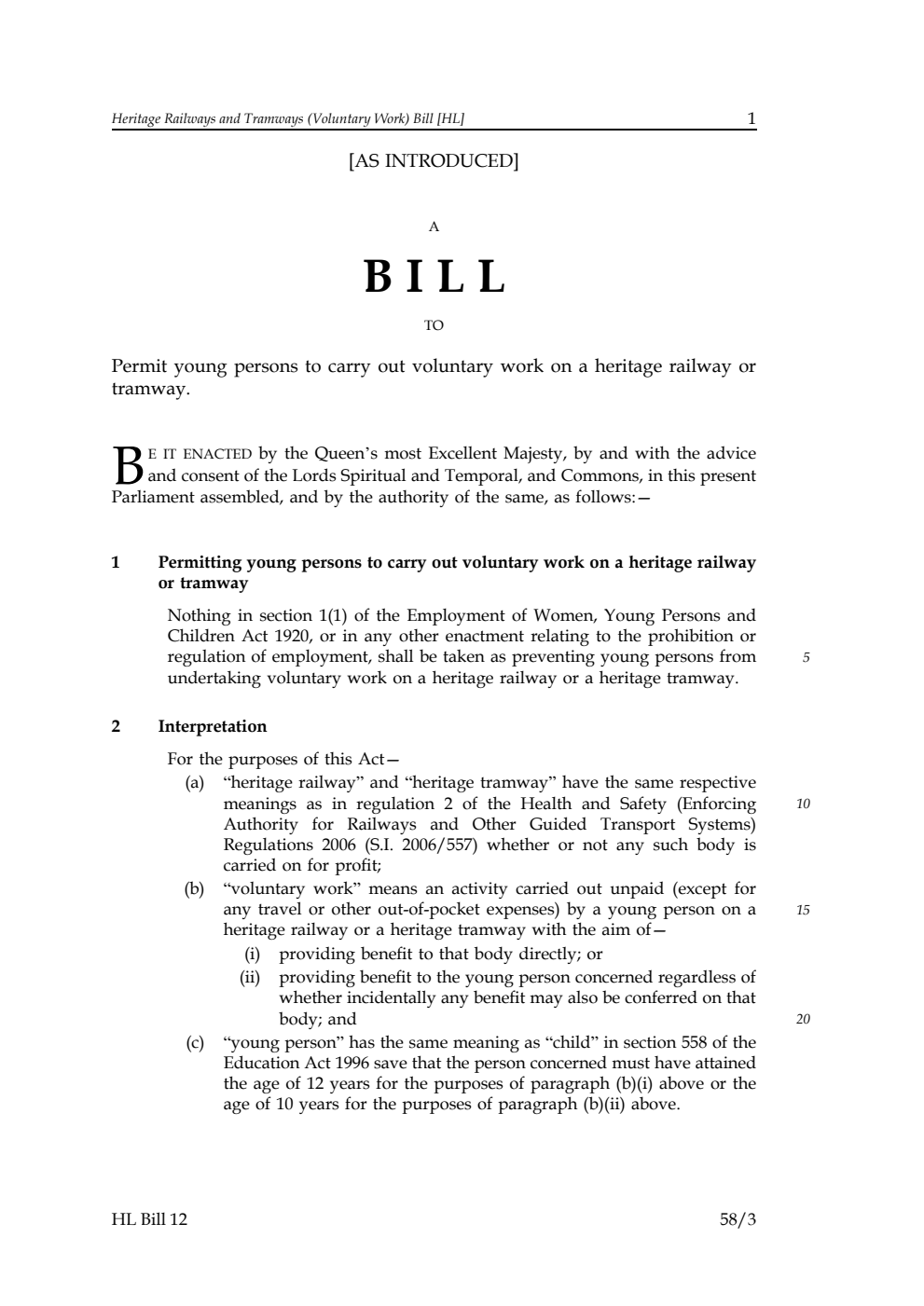 Heritage Railways and Tramways (Voluntary Work) Bill