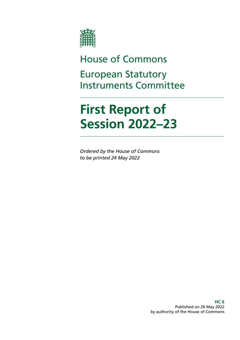 European Statutory Instruments Committee 1st Report of Session 2022-23