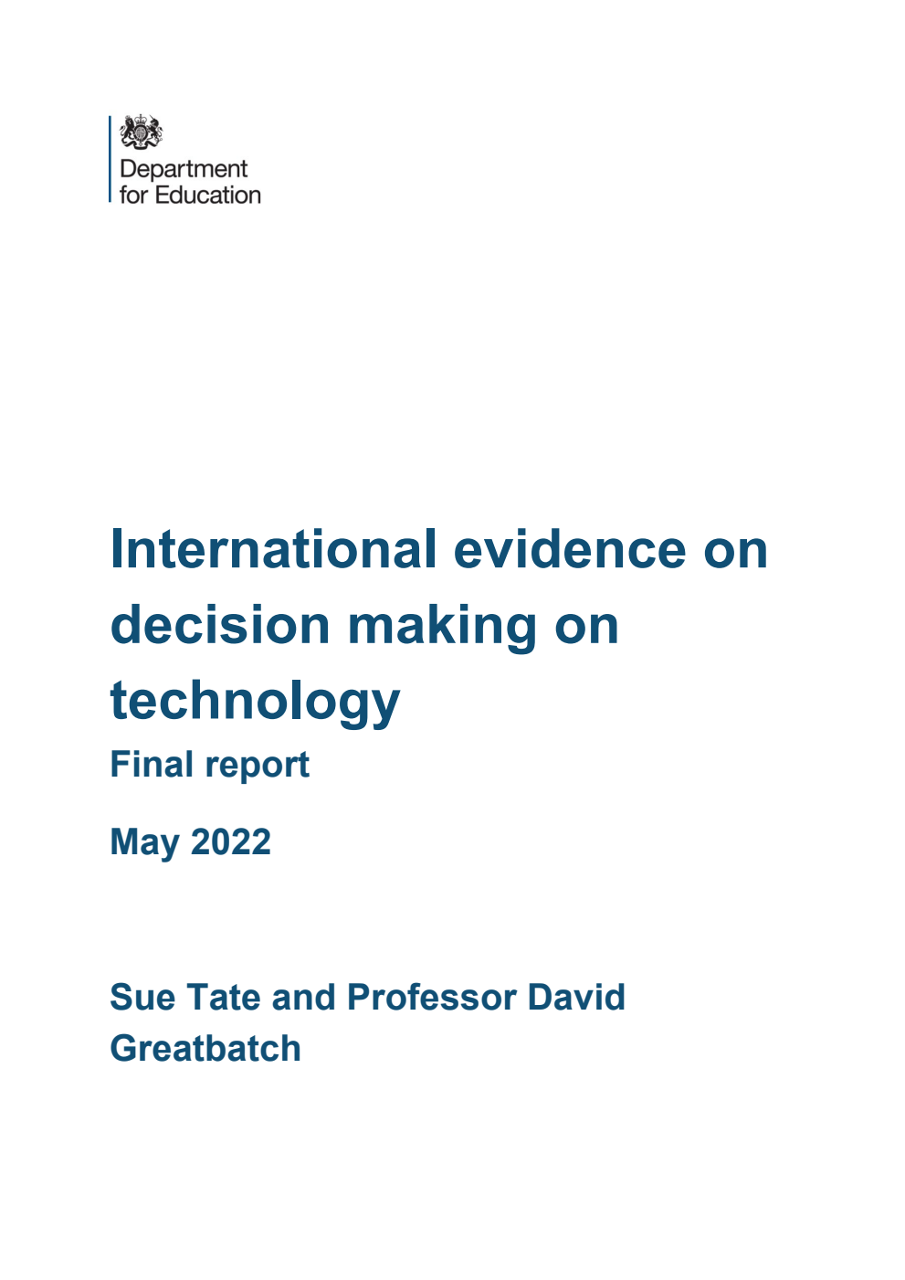 DFE-RR1235 International evidence on decision making on technology. Final report. May 2022