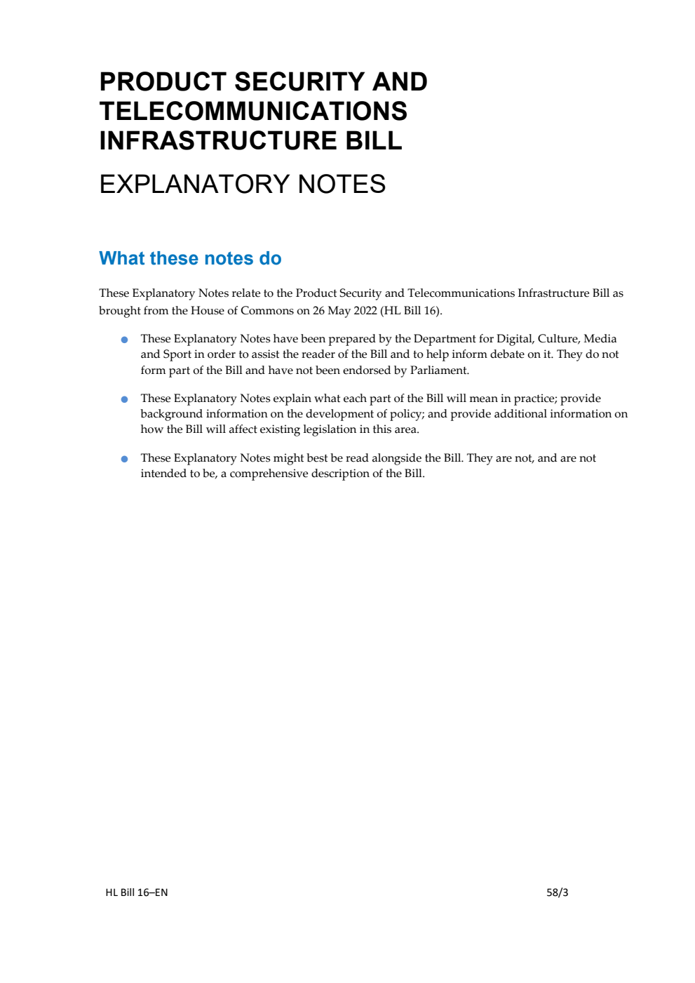 Product Security and Telecommunications Infrastructure Bill Explanatory Notes