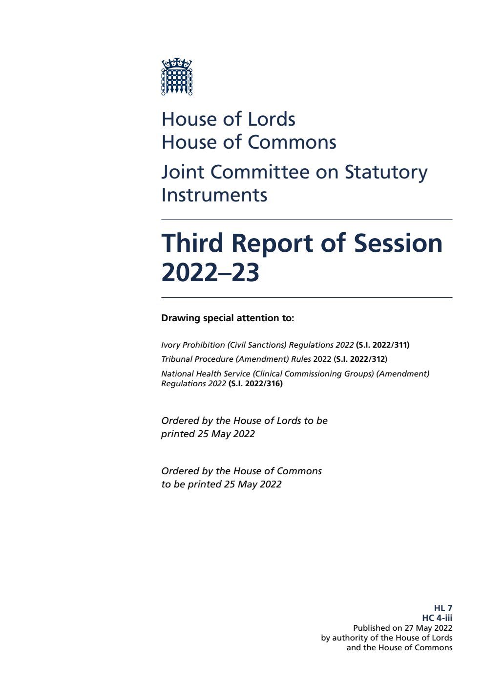 Joint Committee on Statutory Instruments 3rd Report of Session 2022-23
