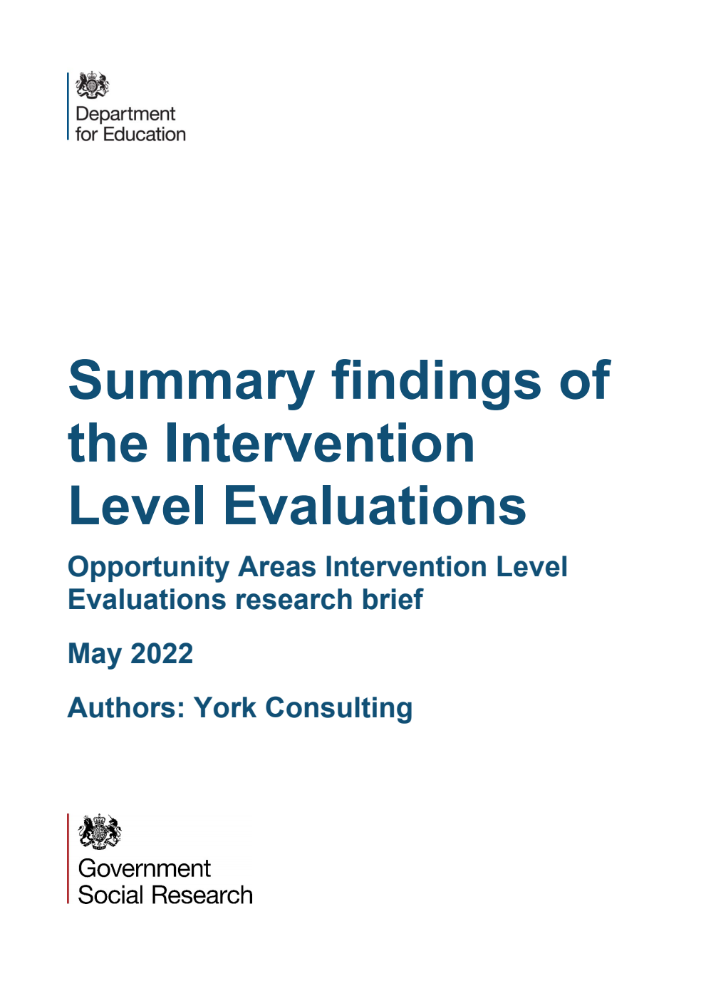DFE-RR1221 Summary findings of the Intervention Level Evaluations. Opportunity Areas Intervention Level Evaluations research brief. May 2022