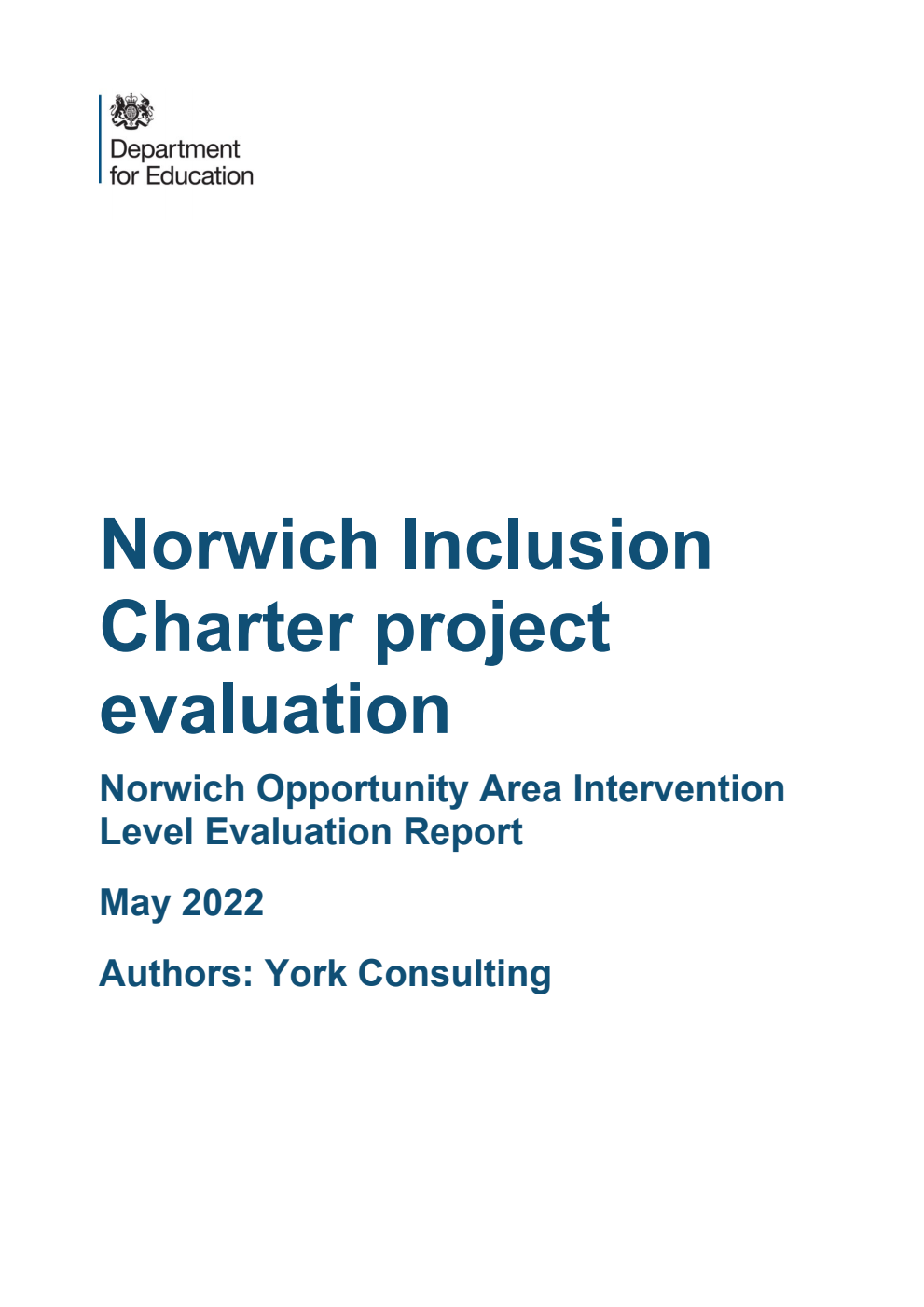DFE-RR1222 Norwich Inclusion Charter project evaluation. Norwich Opportunity Area Intervention Level Evaluation Report. May 2022
