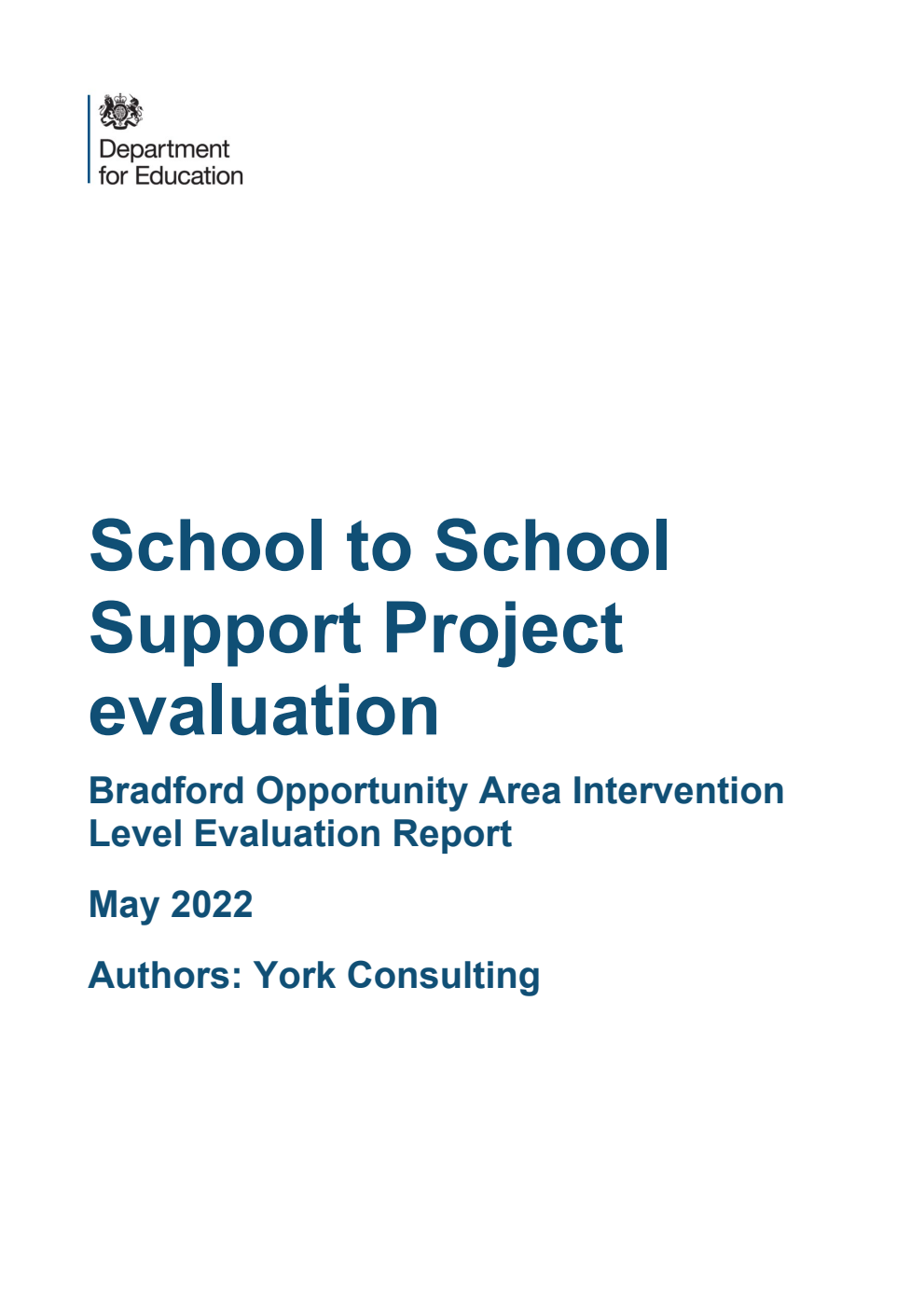 DFE-RR1226 School to School Support Project evaluation. Bradford Opportunity Area Intervention Level Evaluation Report. May 2022
