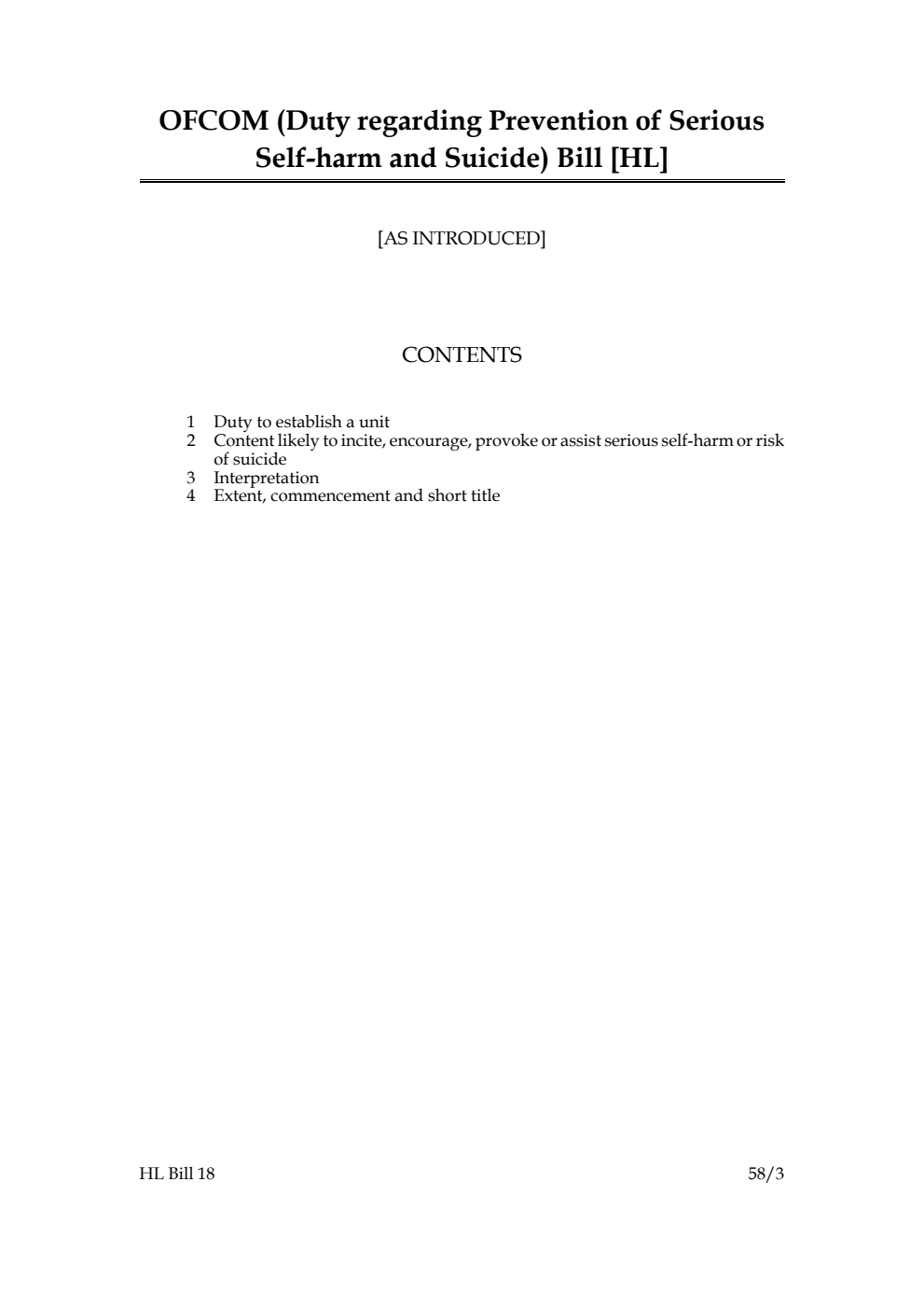 OFCOM (Duty regarding Prevention of Serious Self-harm and Suicide) Bill