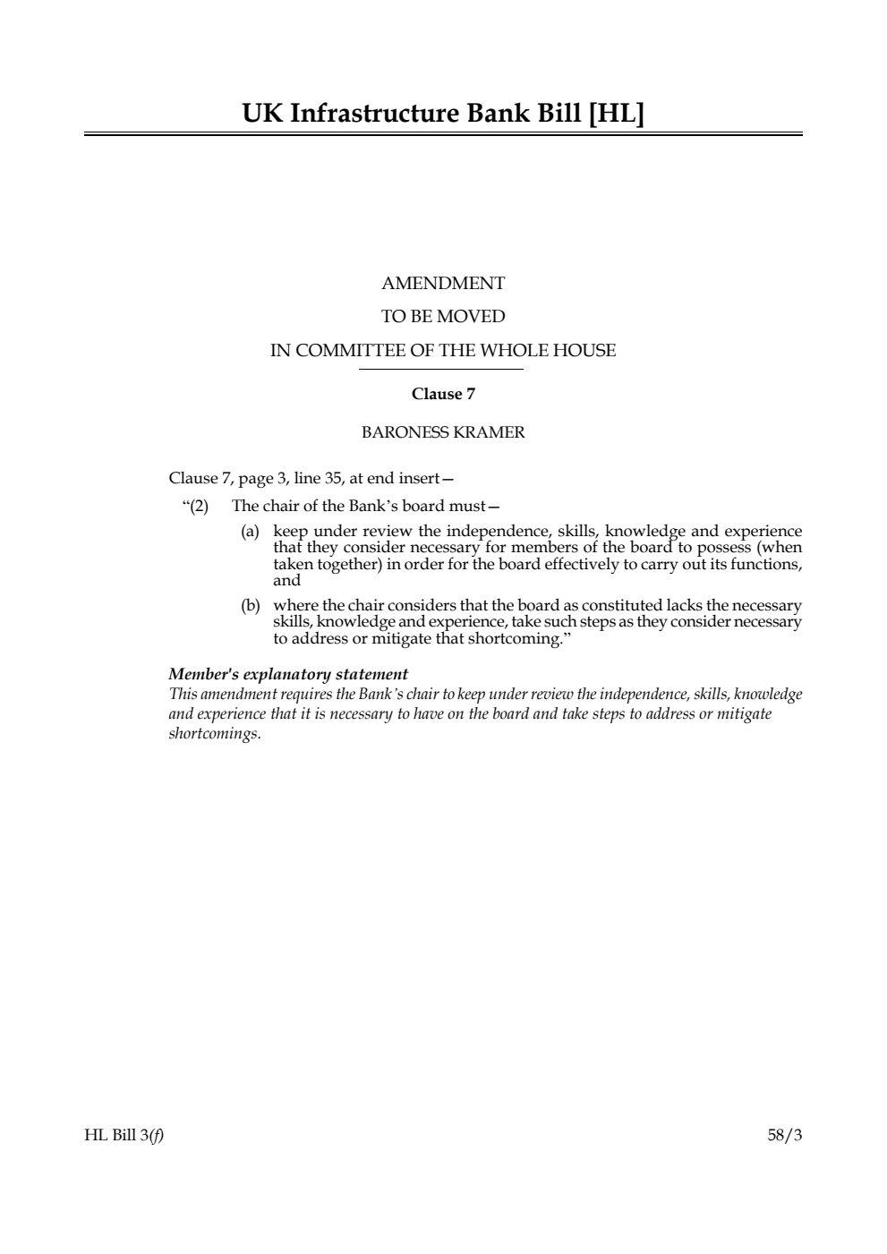 UK Infrastructure Bank Bill Amendment to be moved in Committee of the Whole House