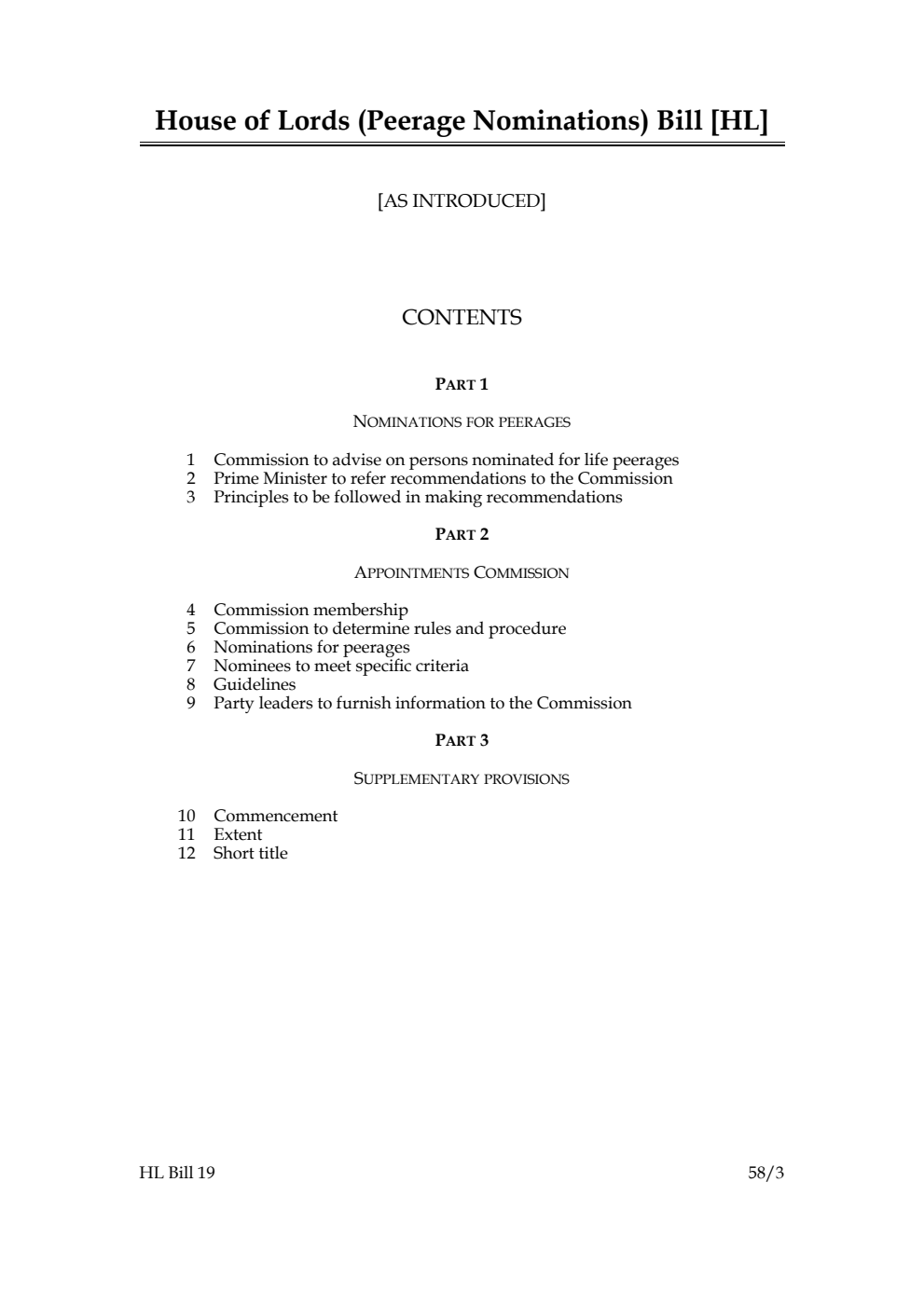 House of Lords (Peerage Nominations) Bill