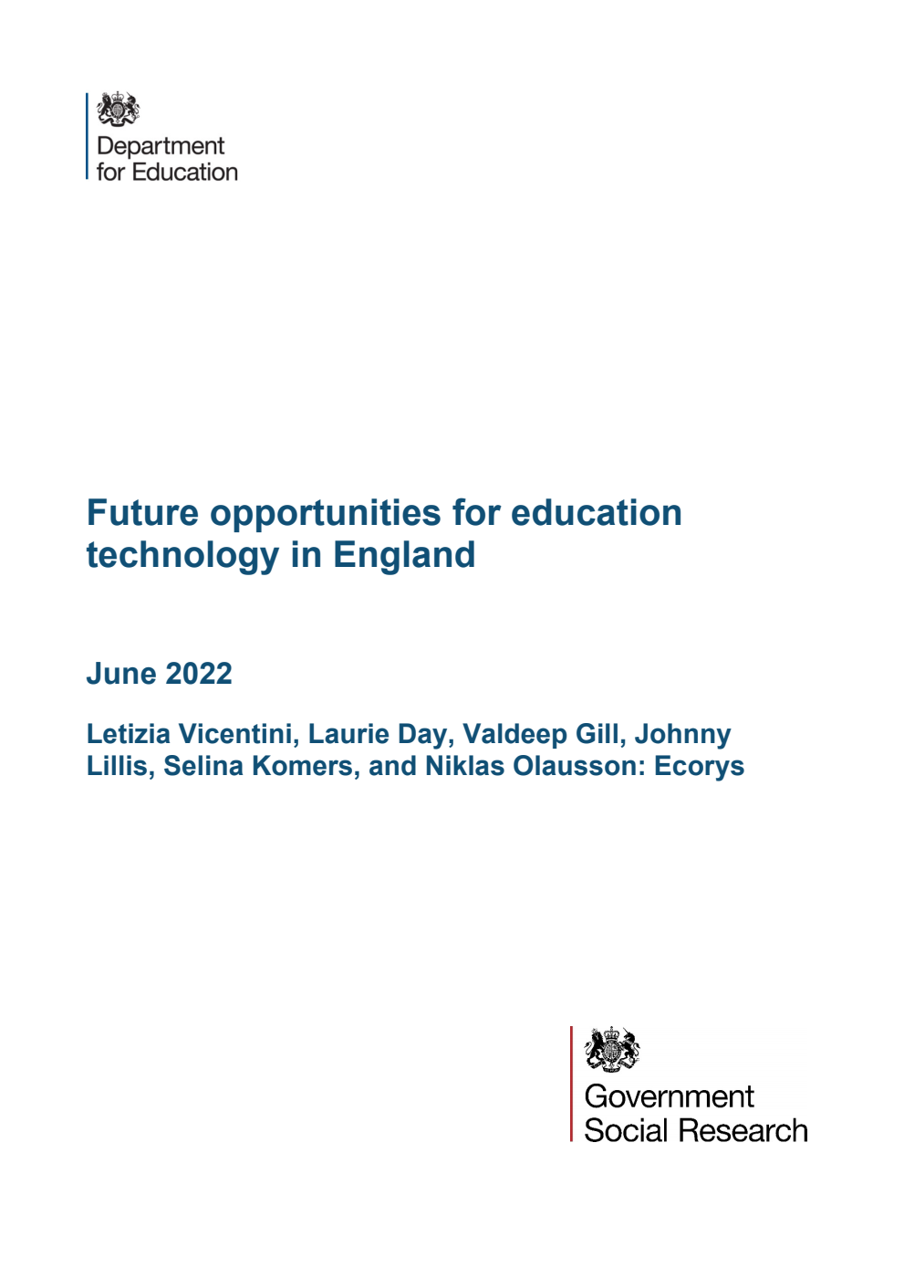 DFE-RR1245 Future opportunities for education technology in England. June 2022