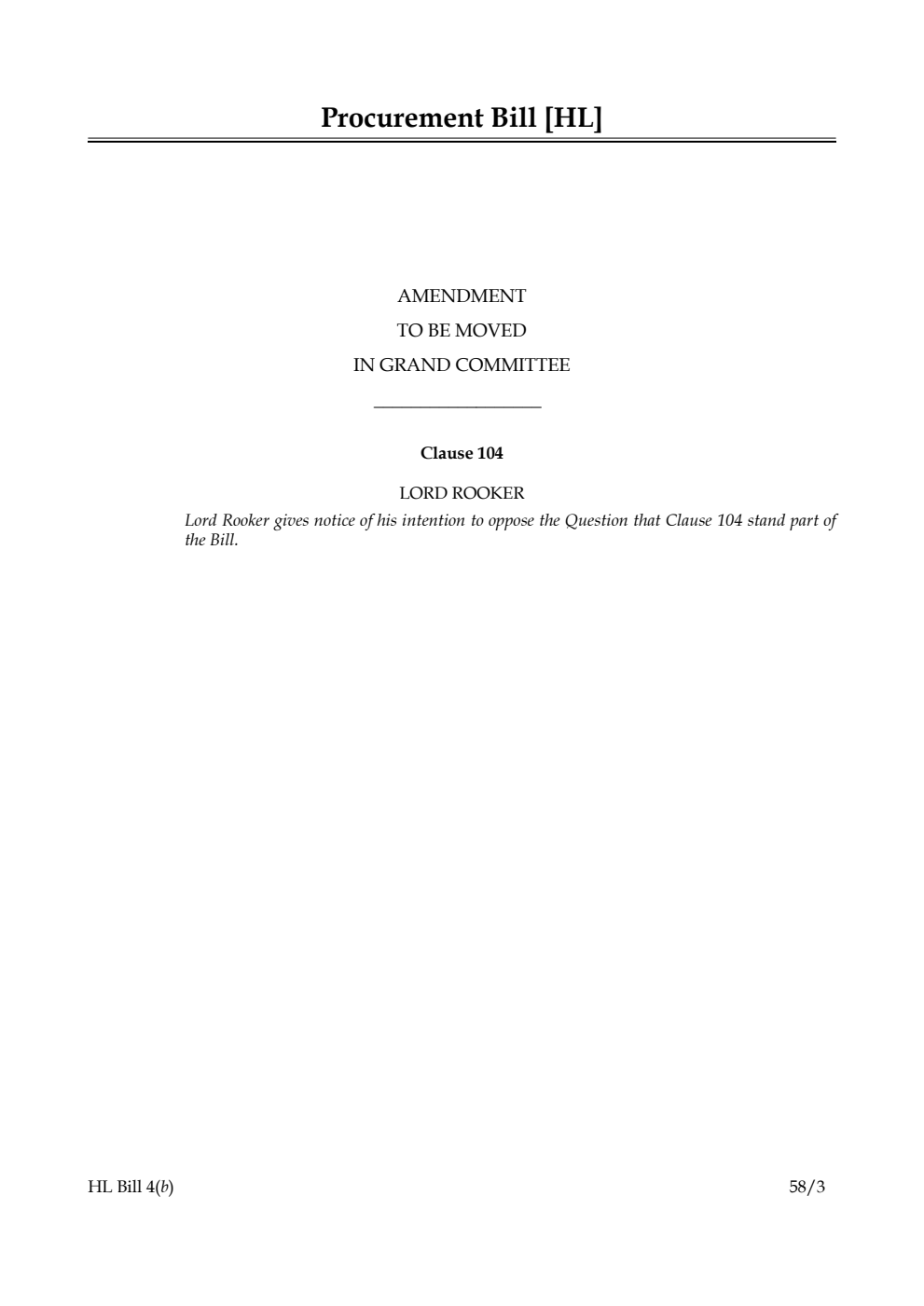 Procurement Bill Amendment to be moved in Grand Committee