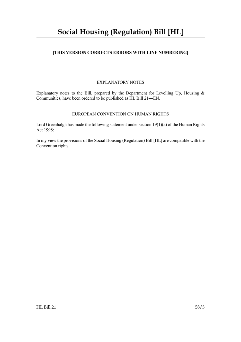 Social Housing (Regulation) Bill