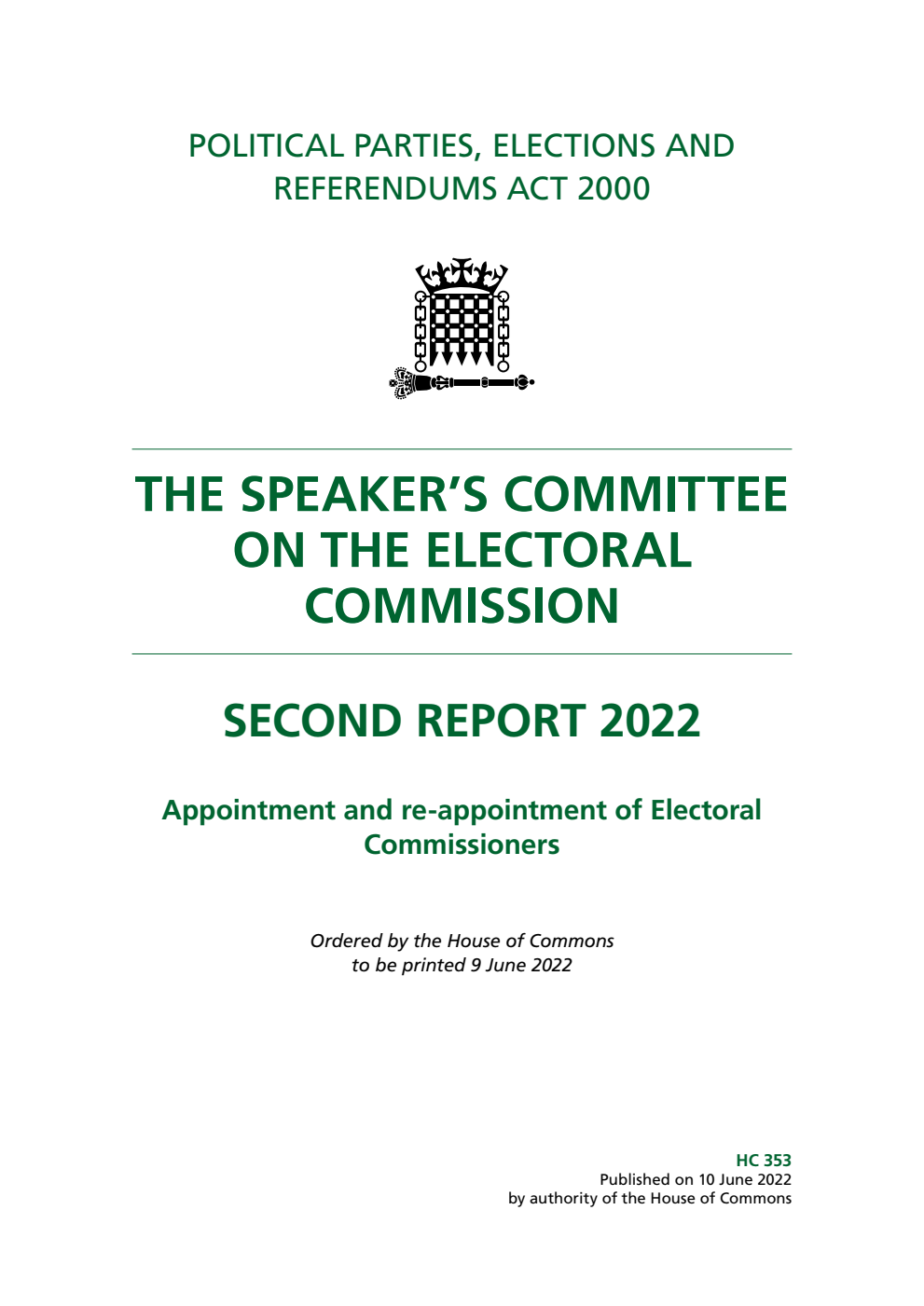 The Speaker’s Committee on The Electoral Commission 2nd Report 2022. Appointment and re-appointment of Electoral Commissioners