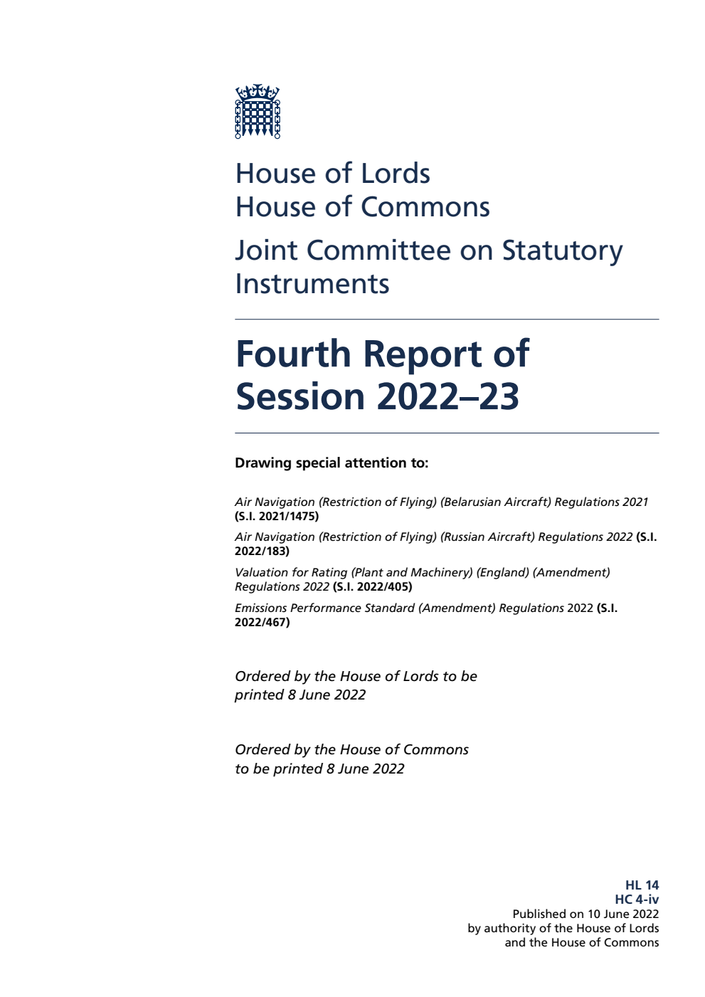 Joint Committee on Statutory Instruments 4th Report of Session 2022-23