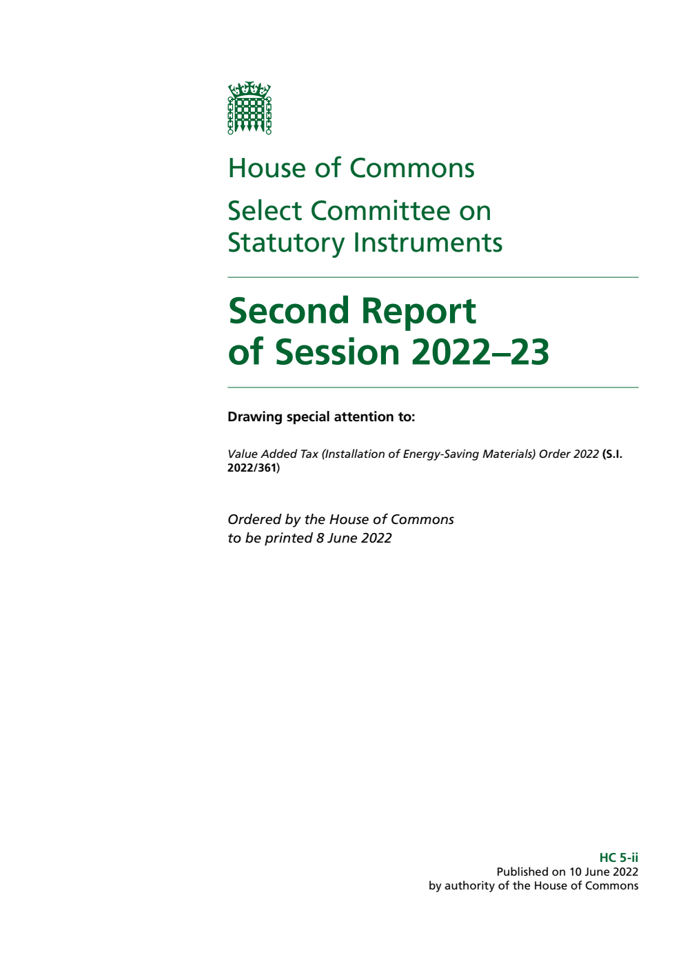 Statutory Instruments Committee 2nd Report of Session 2022-23