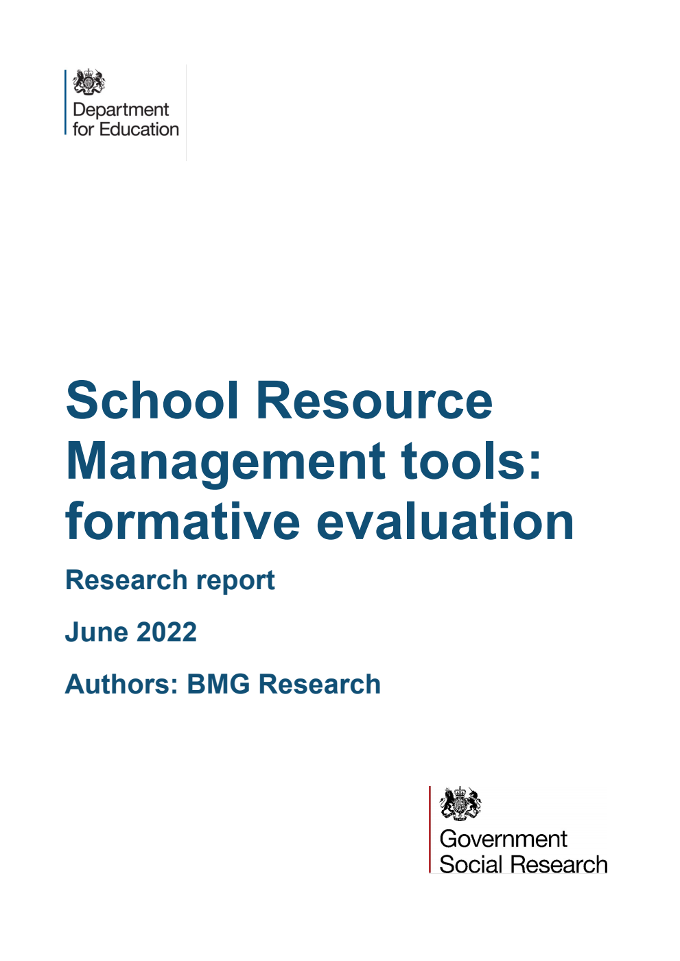 DFE-RR1228 School Resource Management tools: formative evaluation. Research report. June 2022