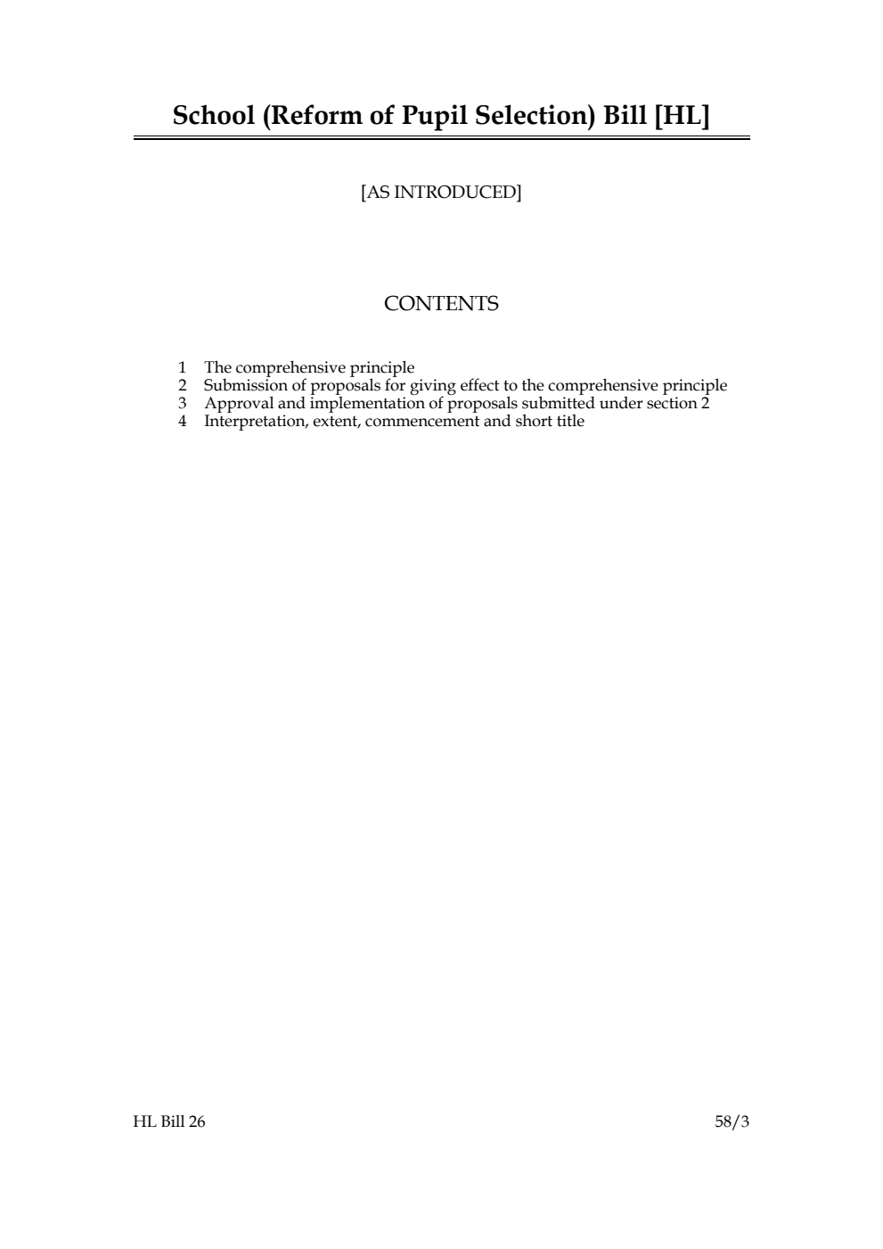 School (Reform of Pupil Selection) Bill