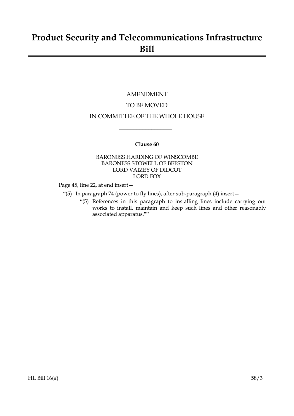Product Security and Telecommunications Infrastructure Bill Amendment to be moved in Committee of the Whole House