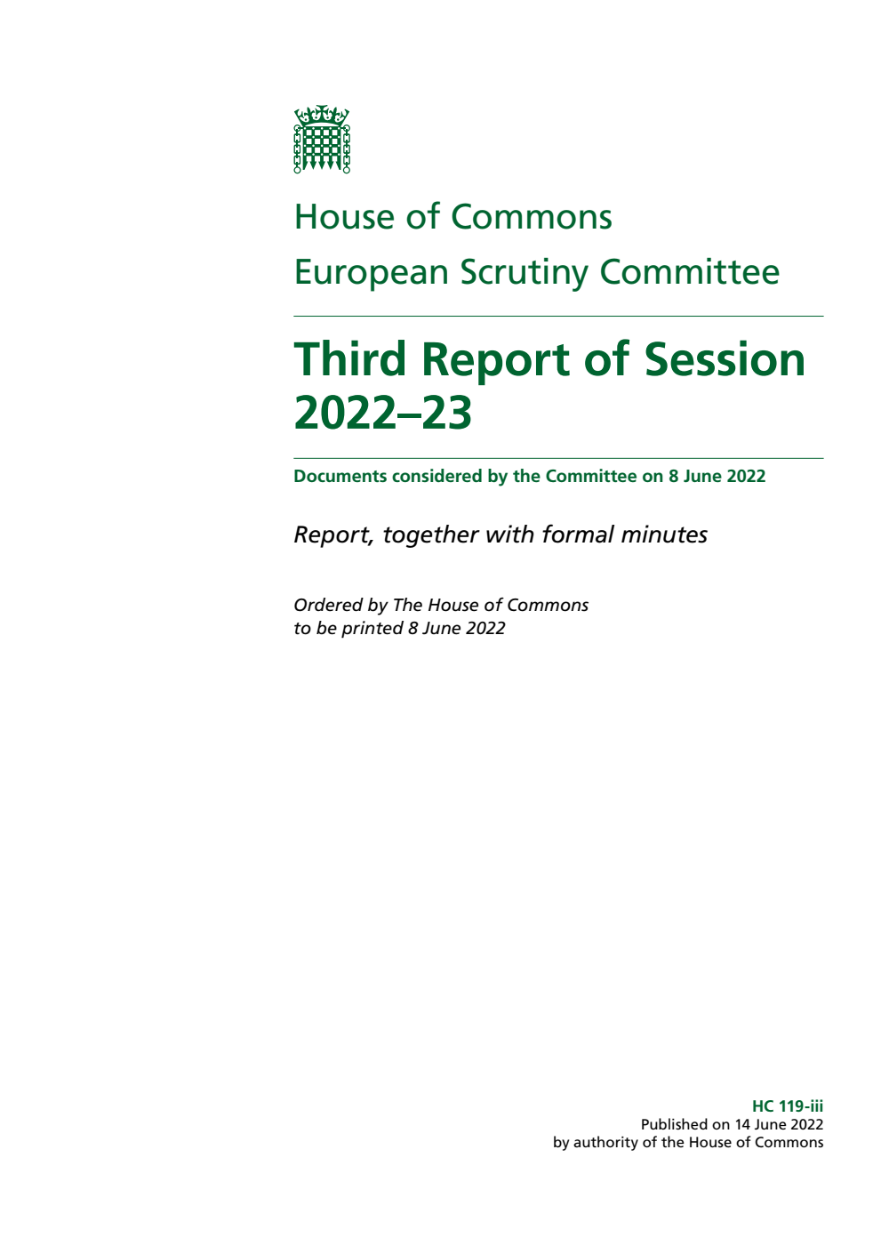 European Scrutiny Committee 3rd Report of Session 2022-23
