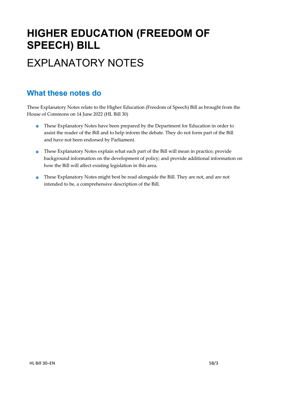 Higher Education (Freedom of Speech) Bill Explanatory Notes