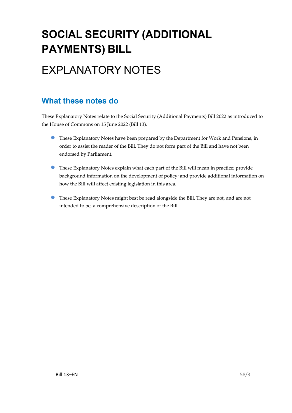 Social Security (Additional Payments) Bill Explanatory Notes