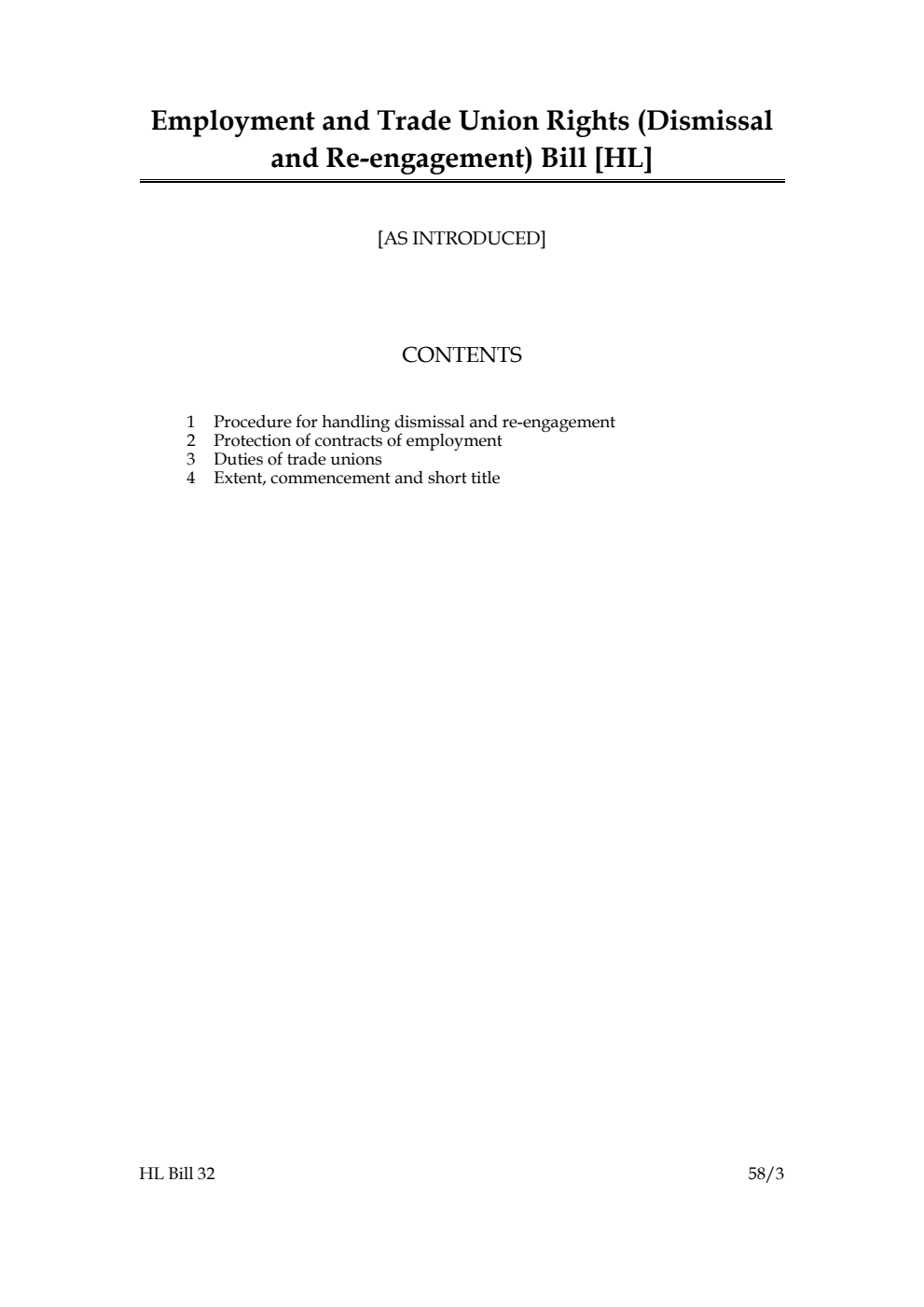 Employment and Trade Union Rights (Dismissal and Re-engagement) Bill