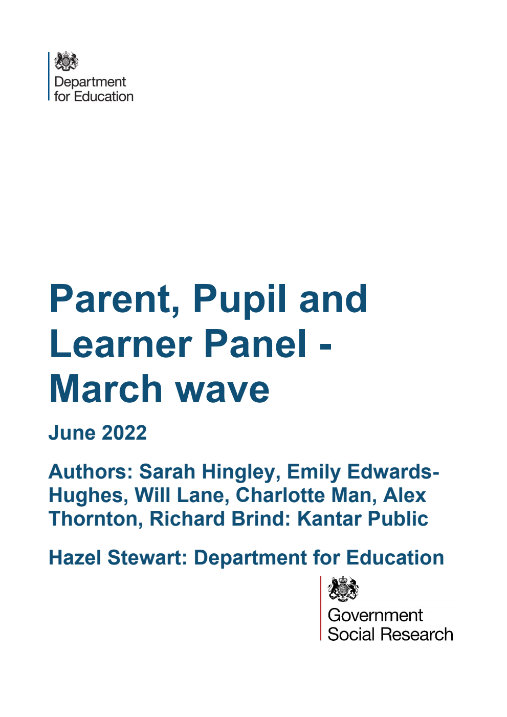 DFE-RR1236 Parent, Pupil and Learner Panel - March wave. June 2022