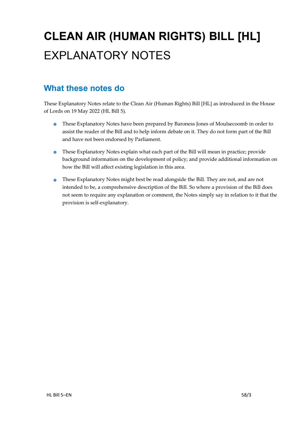 Clean Air (Human Rights) Bill Explanatory Notes