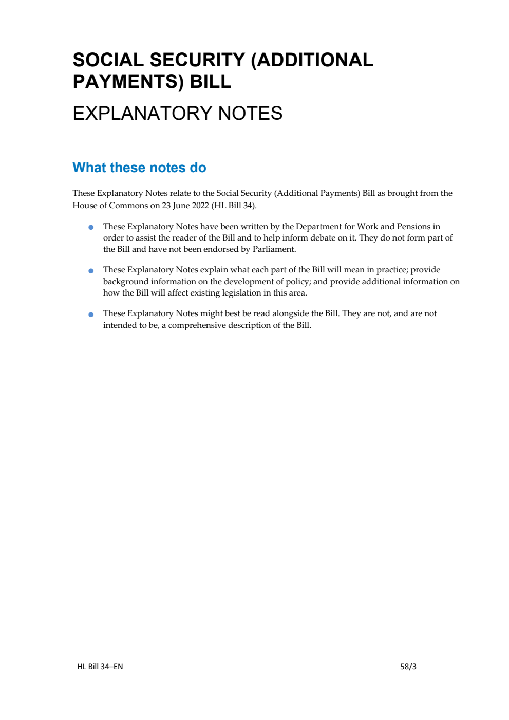 Social Security (Additional Payments) Bill Explanatory Notes