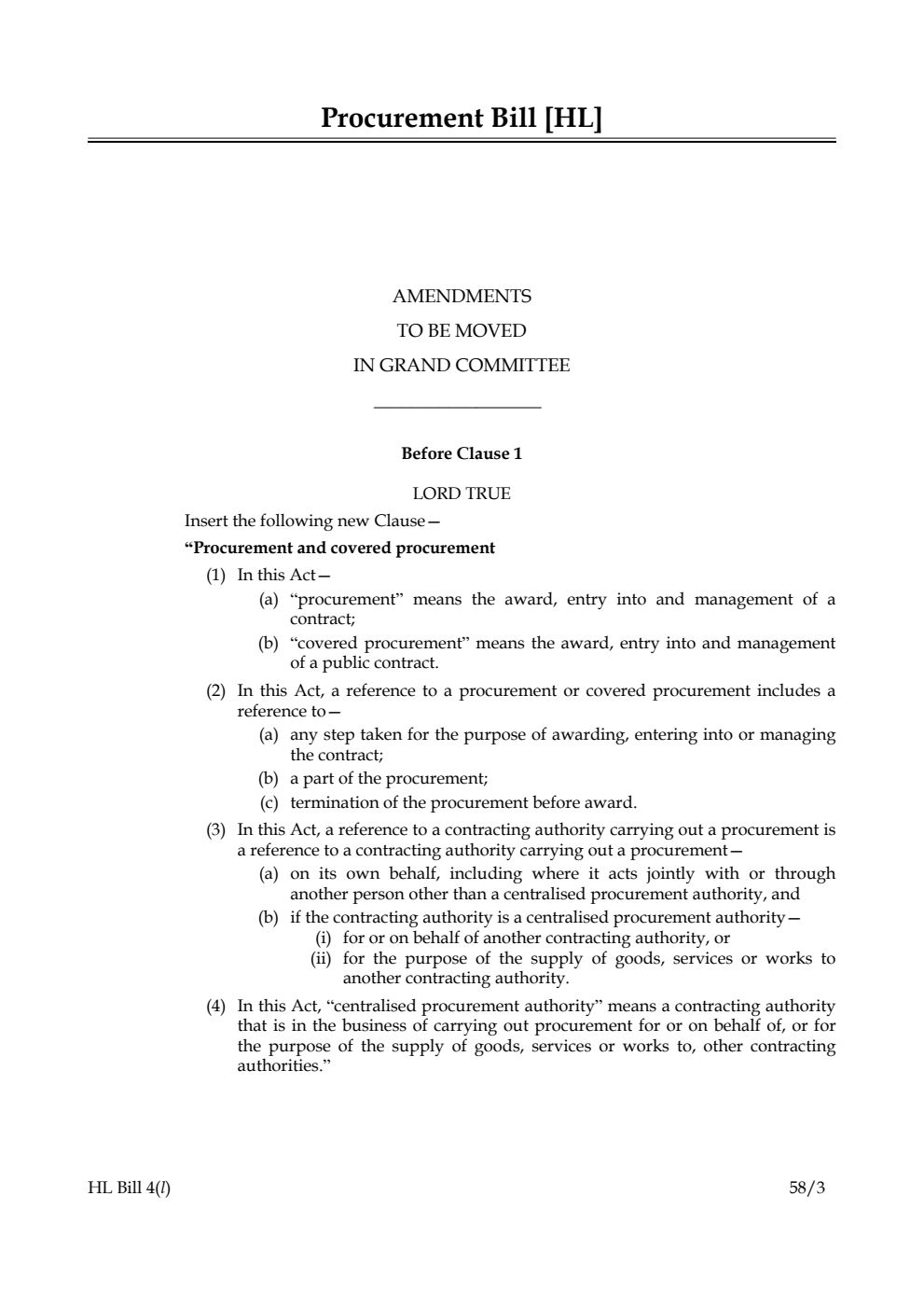 Procurement Bill Amendments to be moved in Grand Committee