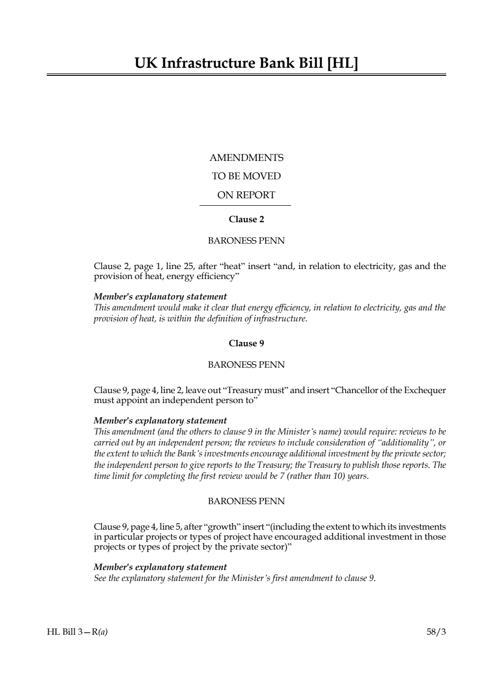 UK Infrastructure Bank Bill Amendments to be moved on Report